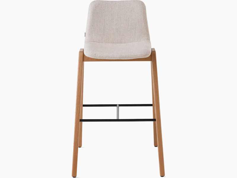 White sweep of Viv wood chair with light grey fabric and 4 leg solid oak base