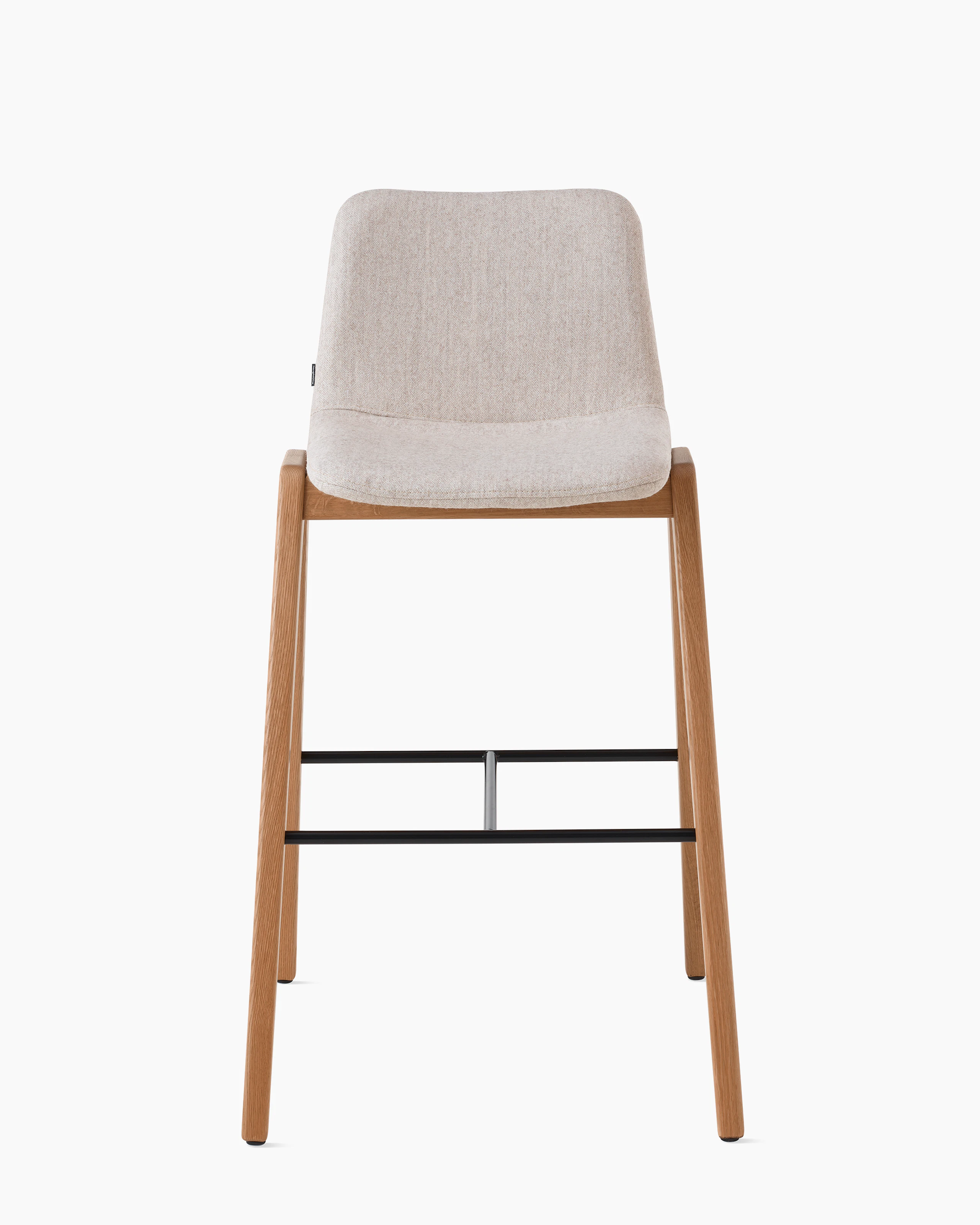 White sweep of Viv wood chair with light grey fabric and 4 leg solid oak base