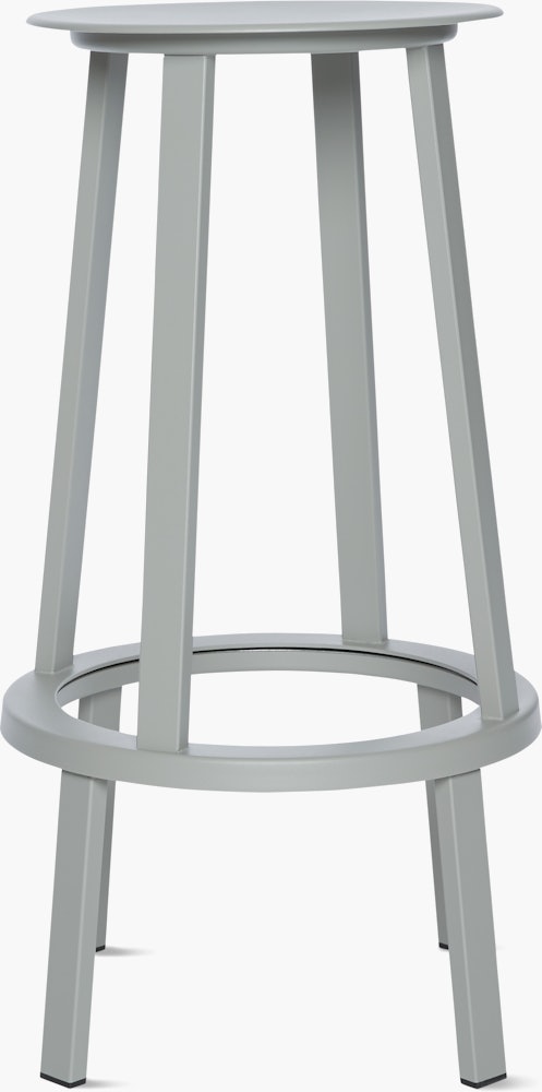 A sky grey Revolver Barstool viewed from the front