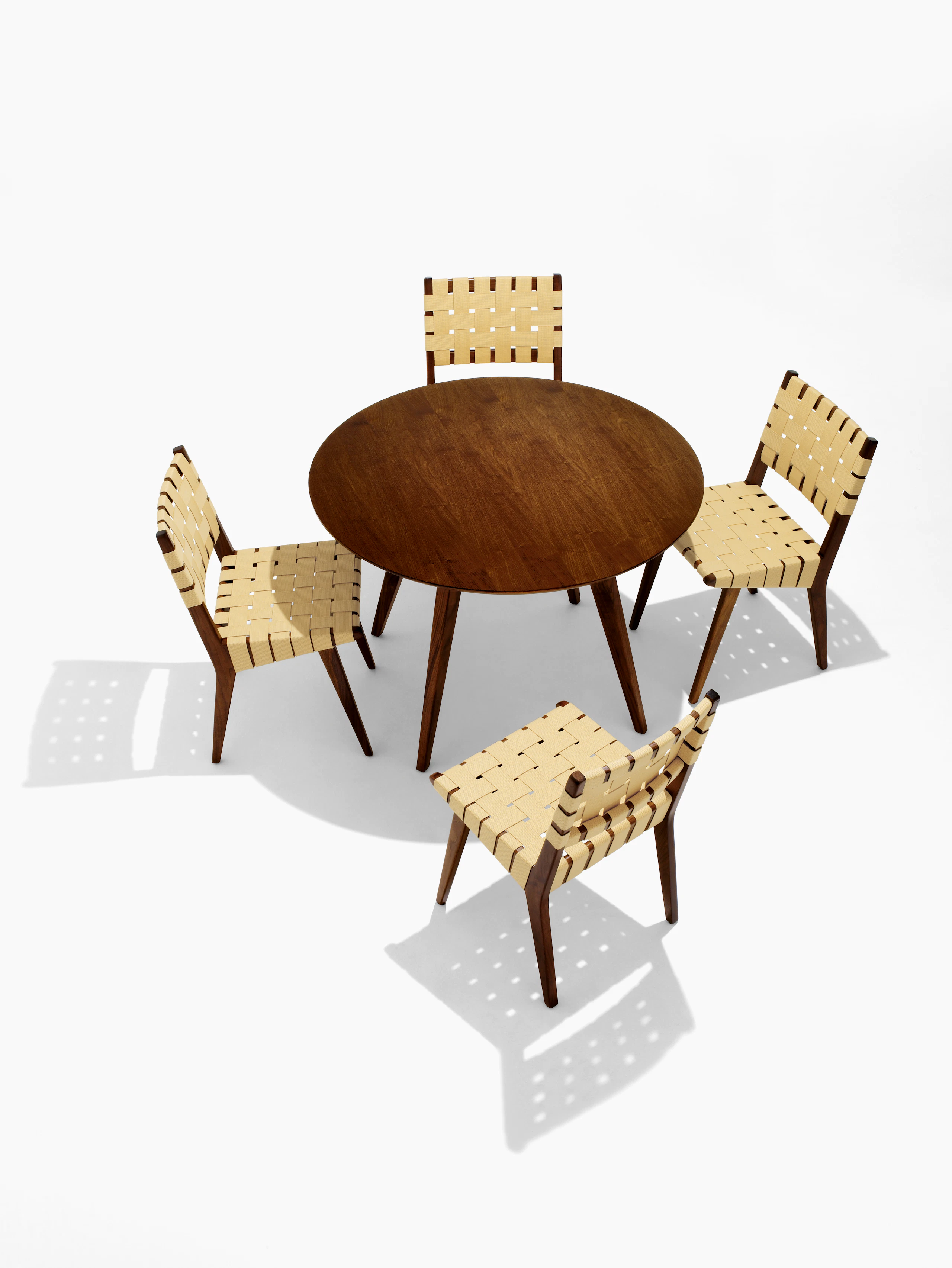 Risom Round Dining Table and webbed Risom side chairs