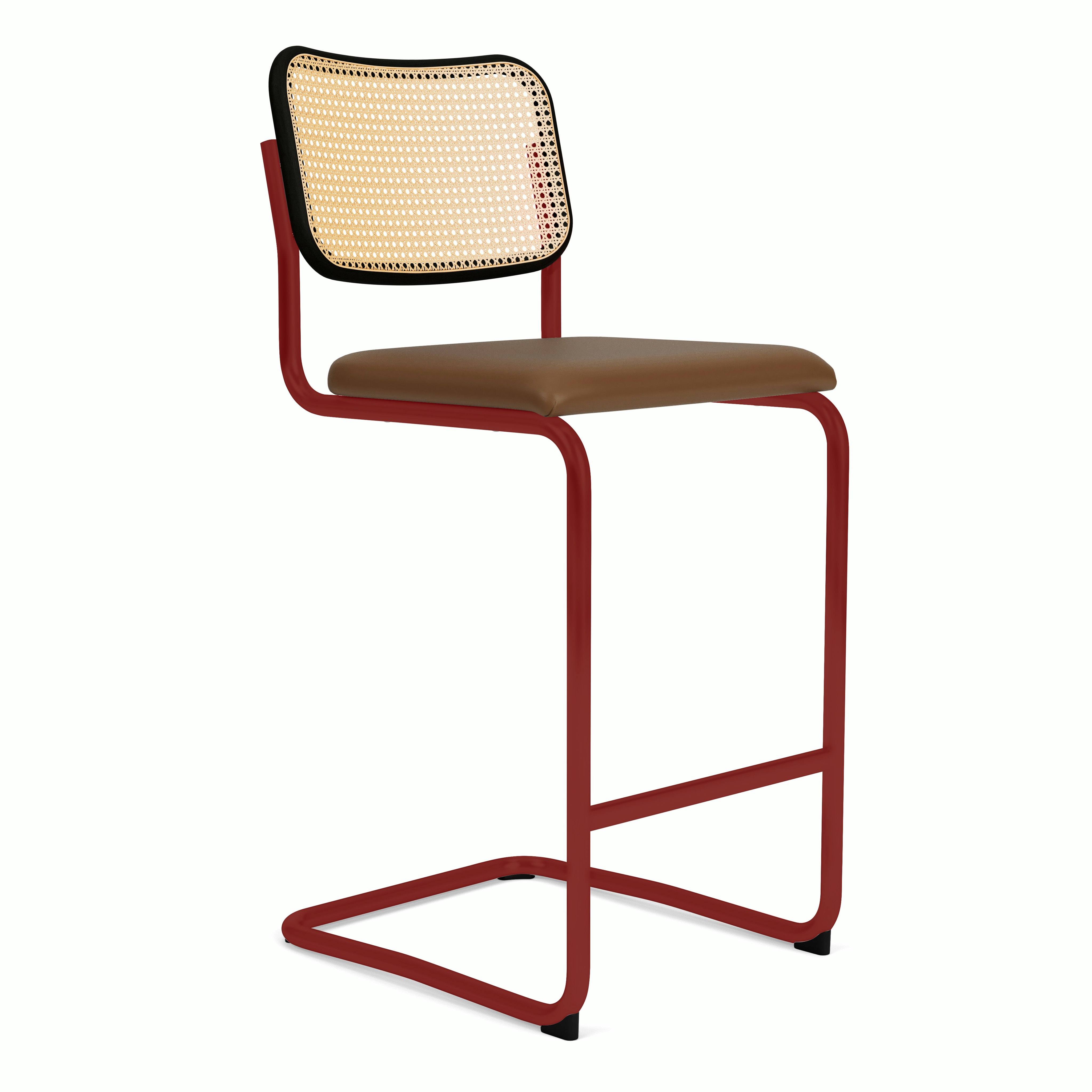 Cesca Upholstered Stool - Bar Height,  Seat Pad,  Ebonized Beech,  Volo Leather,  toast,  red