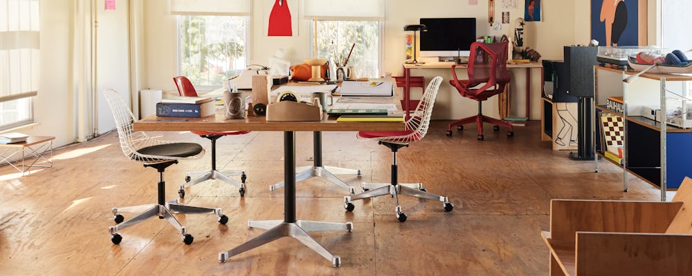 Full view of Geoff's Studio with Eames Conference Table and Eames Wire Task Side Chair