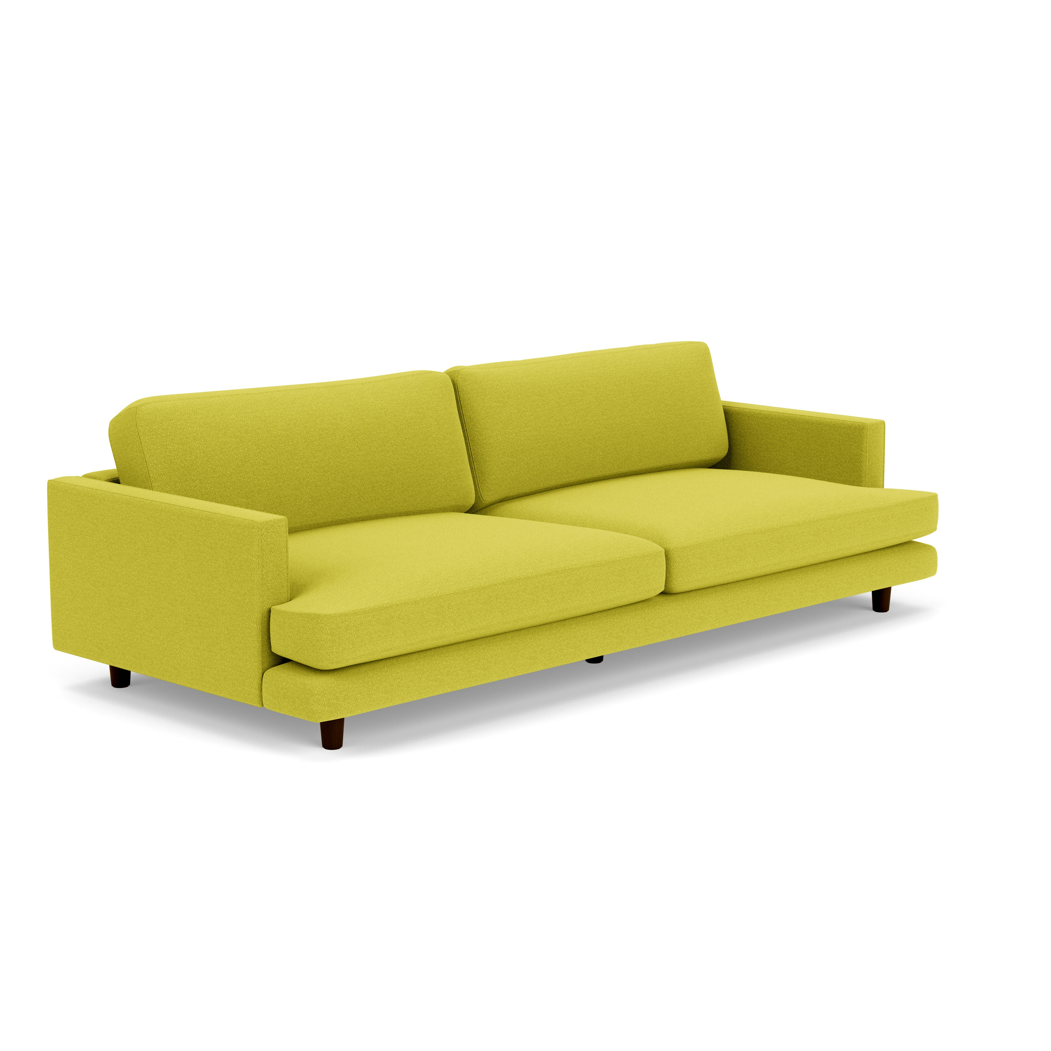 D'Urso Sofa - Knoll Boucle, Chartreuse, Burnt Walnut on Oak