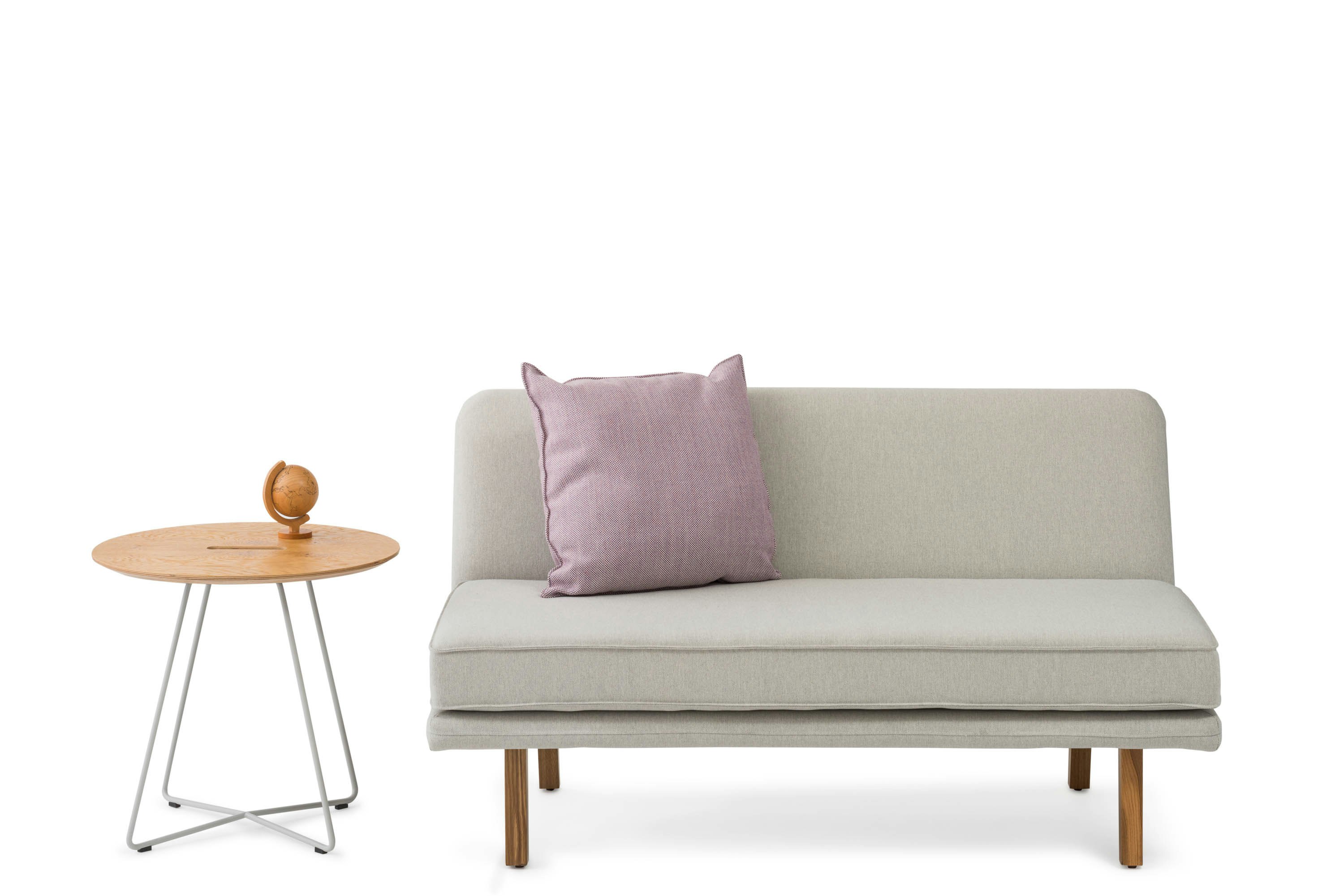 rockwell unscripted armless settee occasional round side table