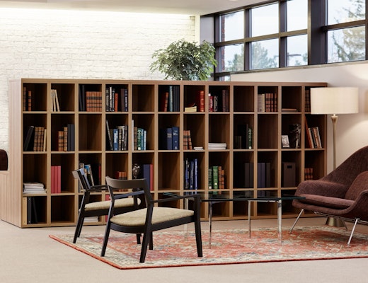 anchor storage open lockers Barcelona table Krusin lounge chair Womb settee Saarinen Executive Armless chair Dividends Horizon table Community Space Activity Space Library