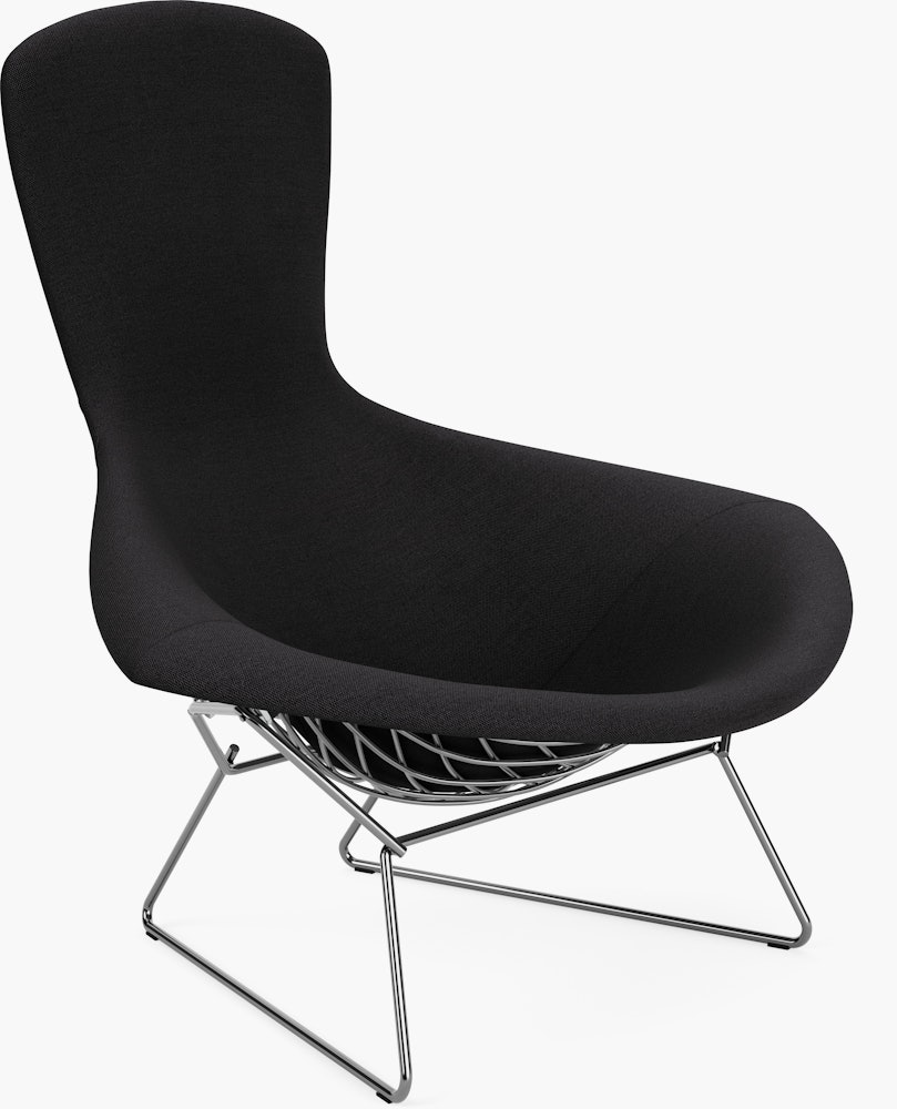 Bertoia Bird Lounge Chair, Polished Chrome, Full Cover, Hourglass, Caviar