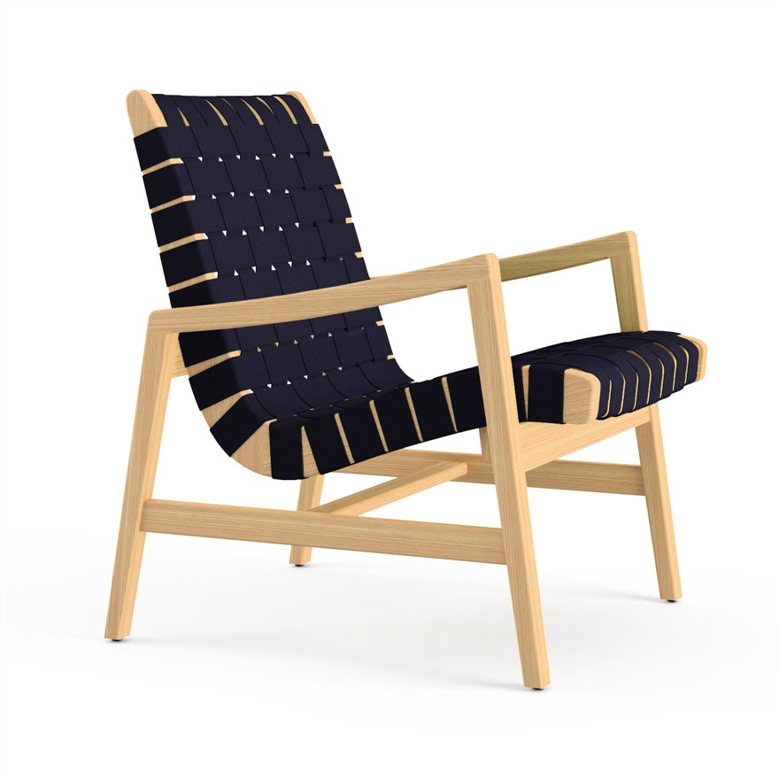 Risom Lounge Chair - Arm, Navy Sunbrella, Clear Maple