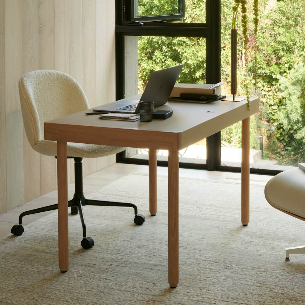 Leatherwrap Sit-to-Stand Desk and Beetle Task Chair