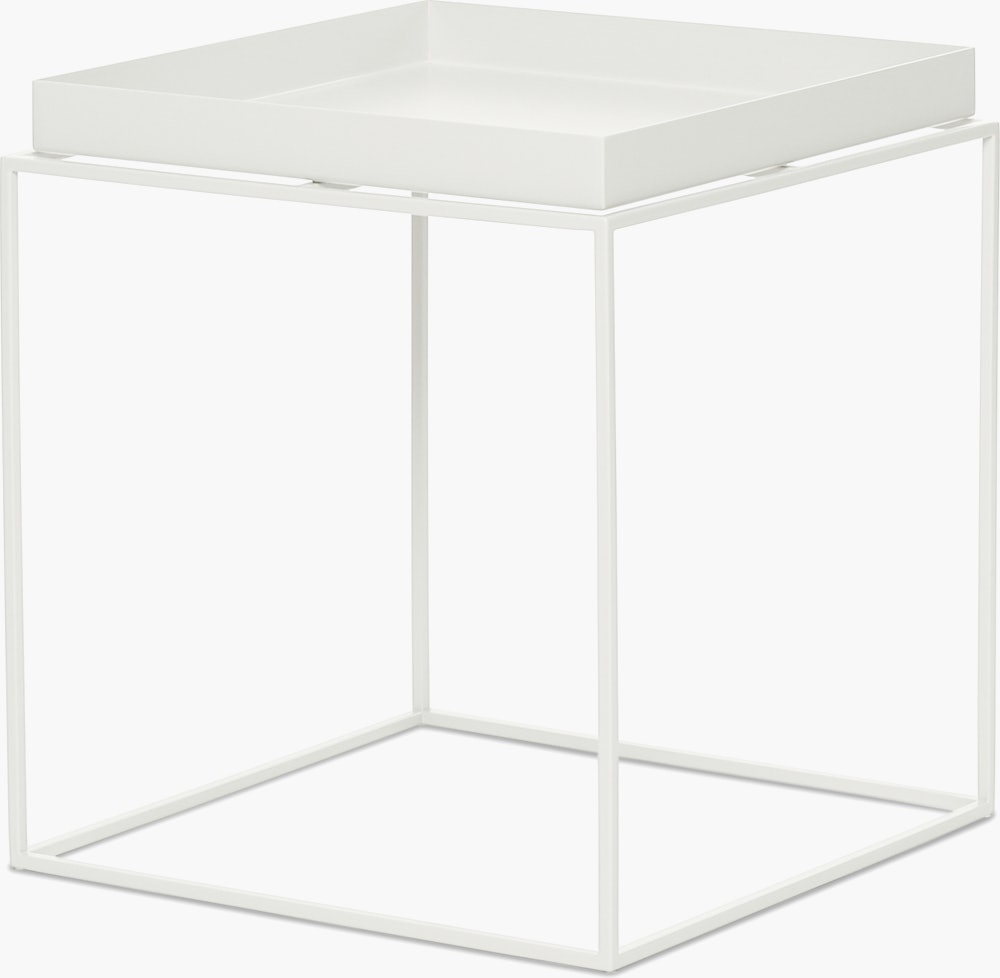 A white Tray Side Table viewed from an angle