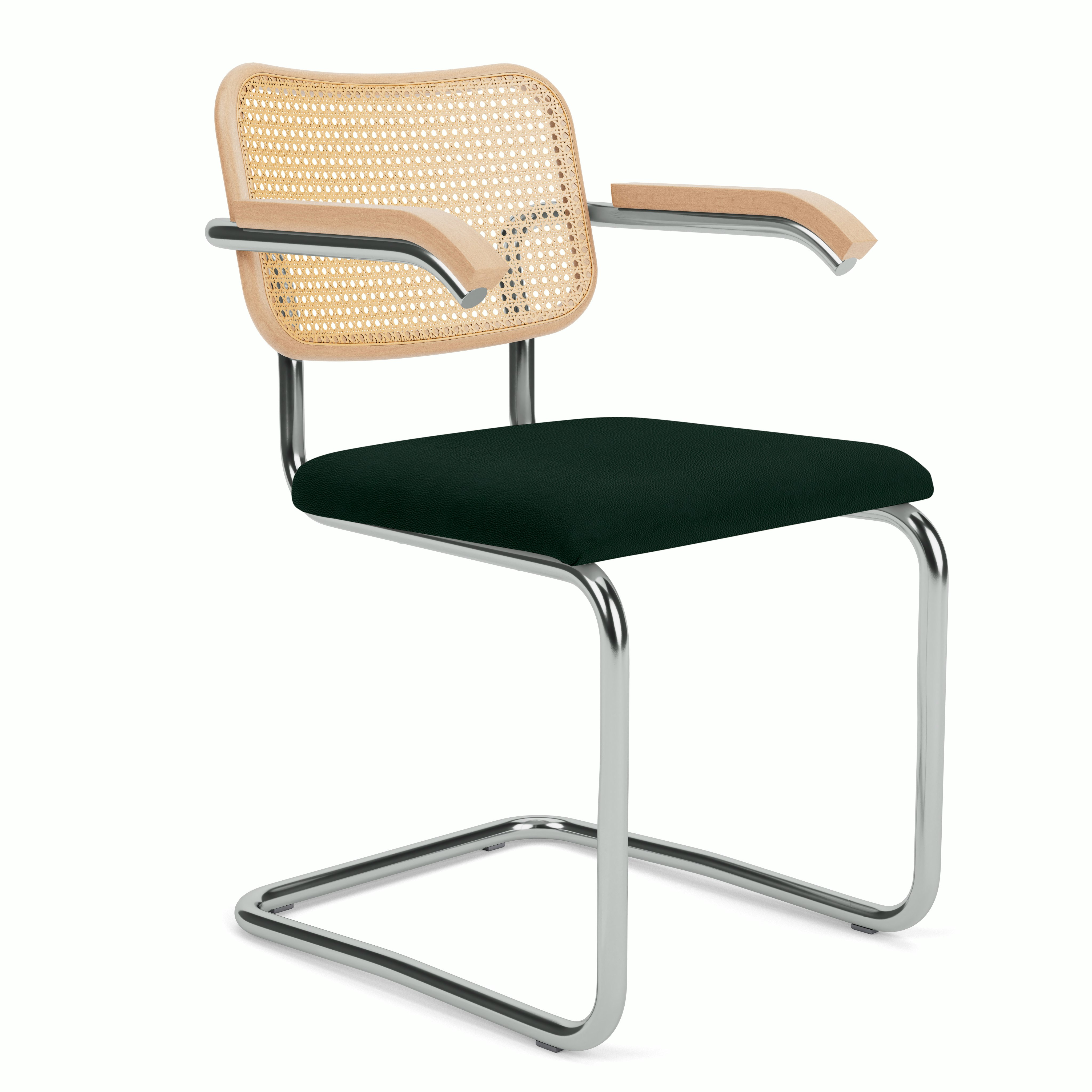 Cesca Armchair - Caned with Natural Beech Back,  Upholstered Seat,  Volo Leather,  Arbor Shade