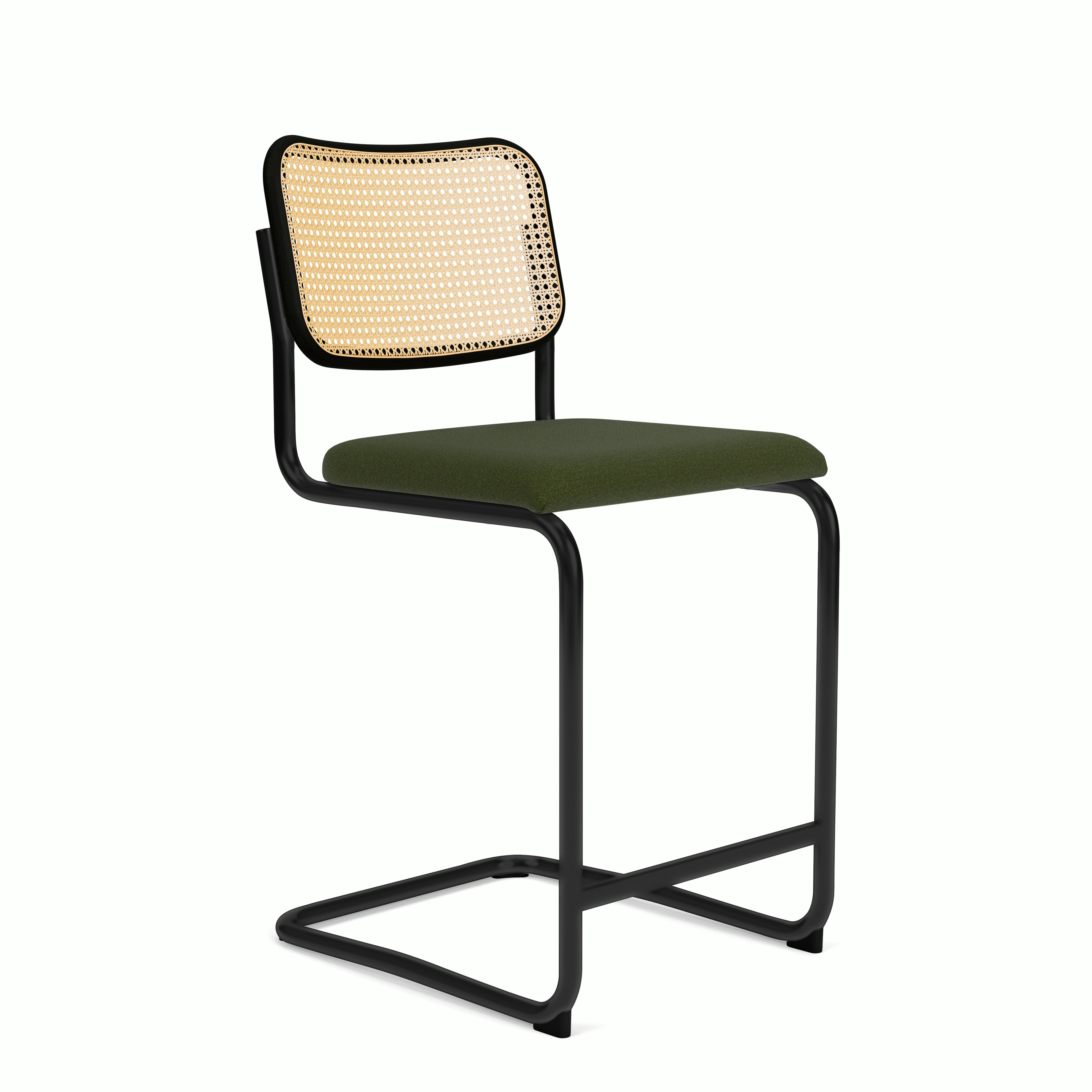 Cesca Upholstered Stool - Ebonized Beech ,  Counter Height ,  Seat Pad,  Classic Boucle,  rover,  black frame