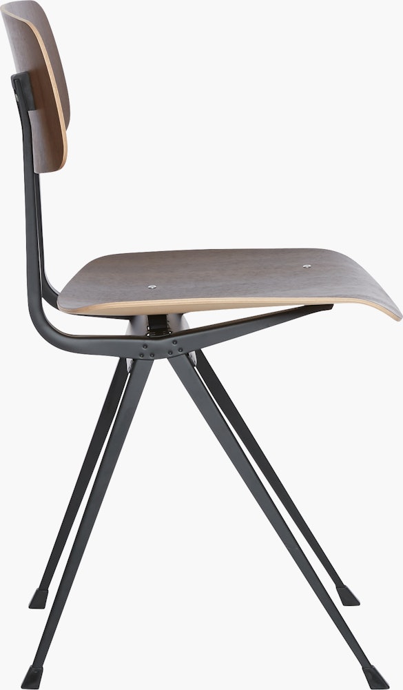 A smoke lacquered oak Result Chair with black base viewed from the side