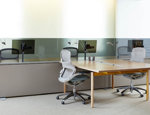 Antenna Workspaces wood veneer workstation panel glass rotational cut ash