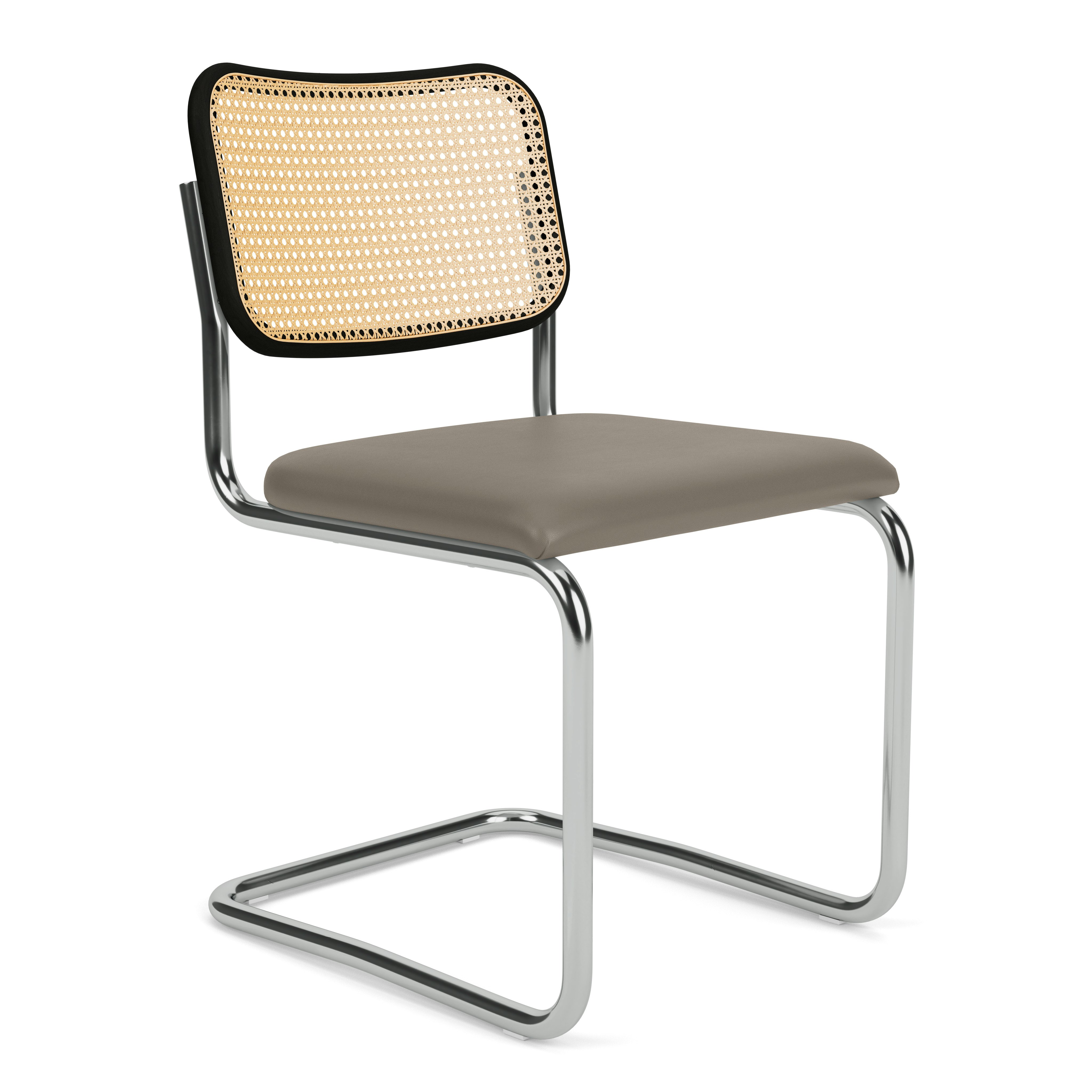 Cesca Side Chair, Caned \ Ebonized BeechBack, Upholstered Seat, Acqua Leather, Aquitania