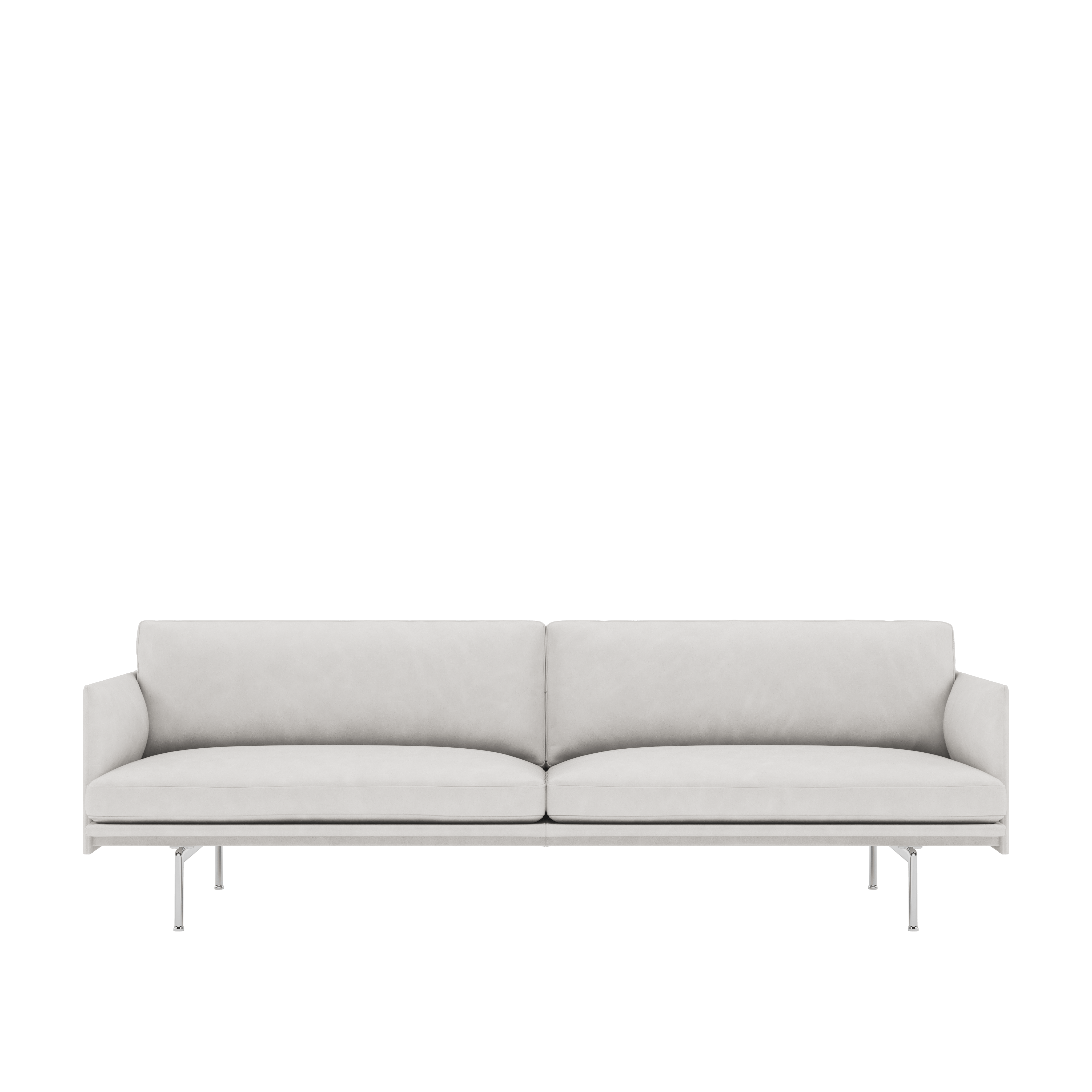 Outline Sofa, 3-Seater,  Polished Aluminum, Allure Leather , Ivory