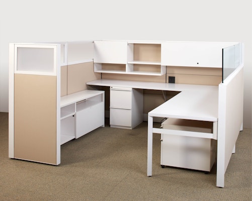 Dividends Skyline Workstation with a sliding door and flip up door overhead