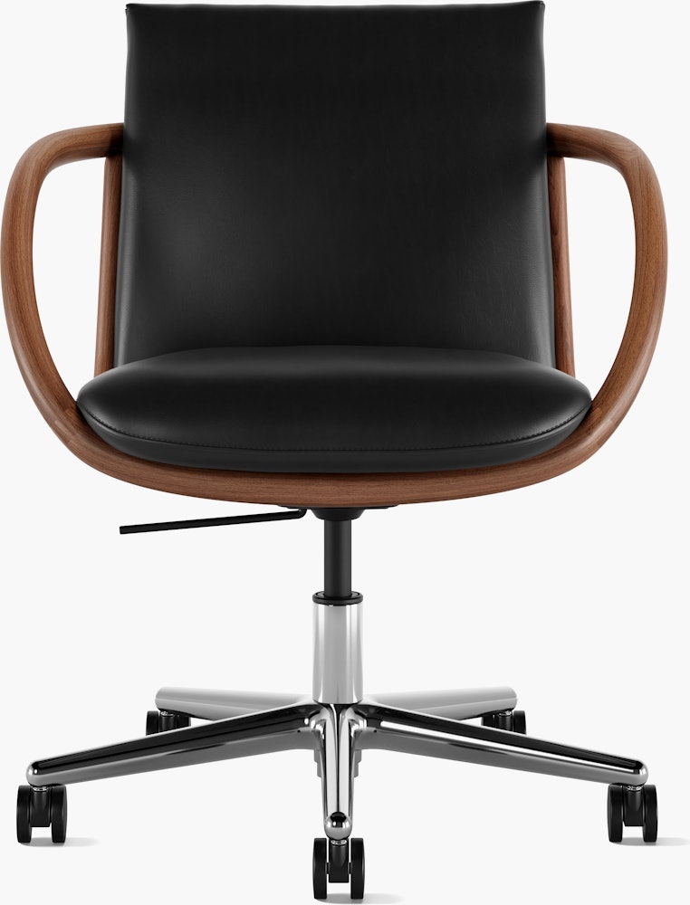 Full Loop Task Chair - Bristol Leather Black,  Walnut,  Polished Aluminum