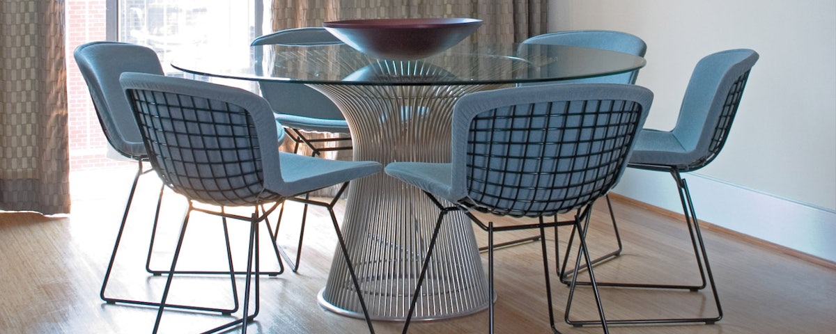 Platner Dining Table with Bertoia Side Chairs in dining room setting 
