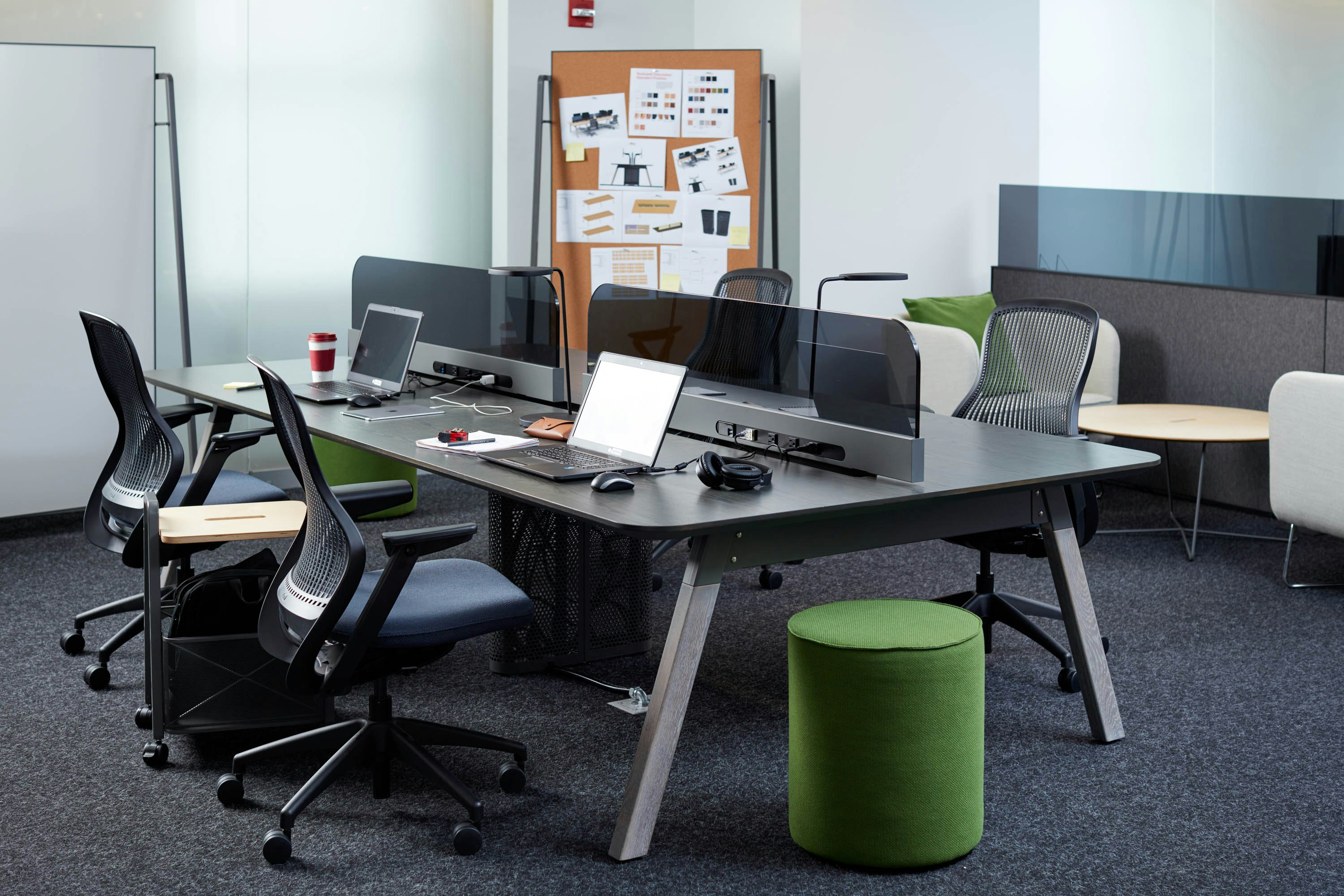 neocon 2018 hospitality at work rockwell unscripted sawhorse workbench regeneration by knoll upholstered seat benching mobile storage cart conversation board