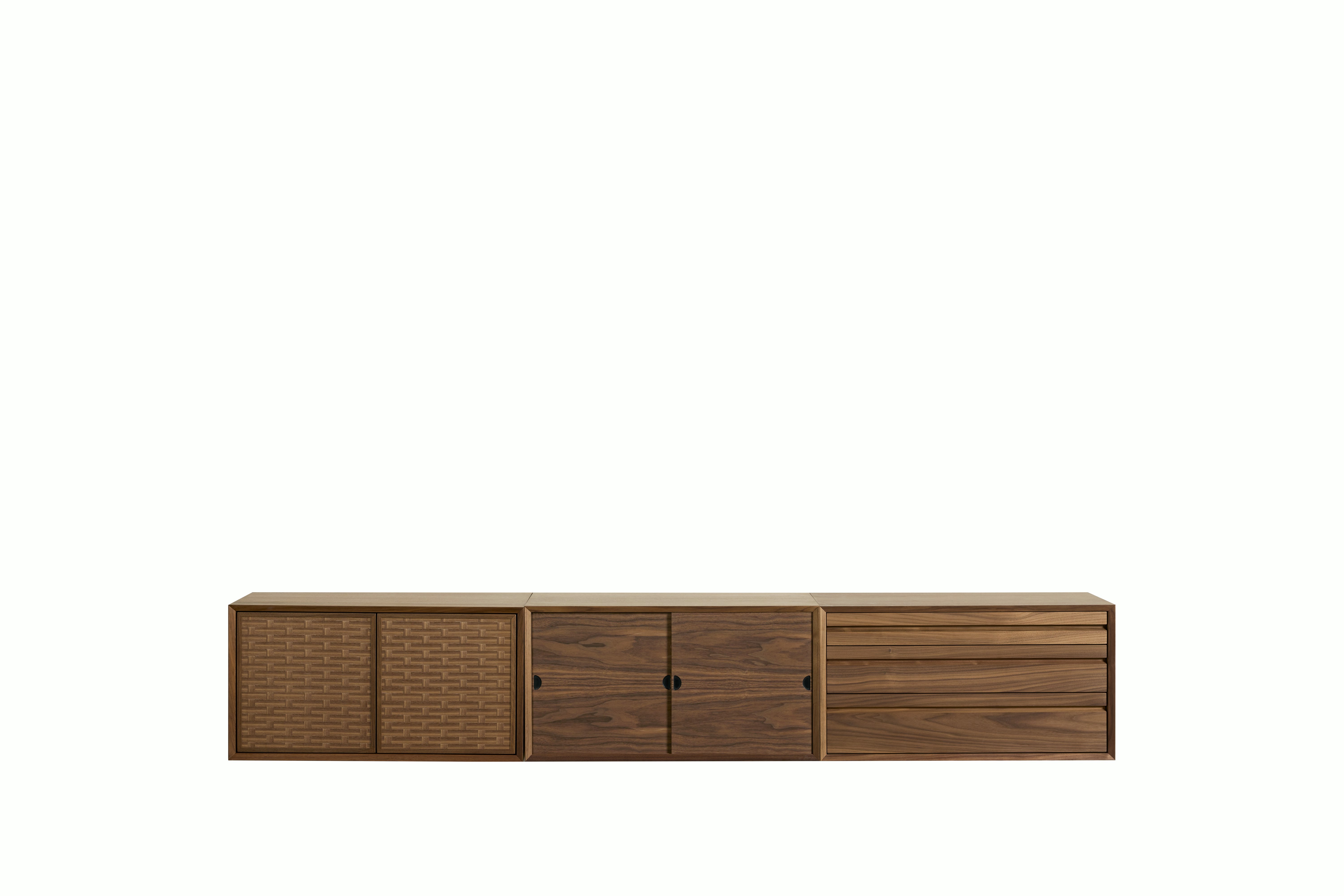 System Cado Sideboard - 3 Cabinets,  Walnut,  Mixed Cabinets