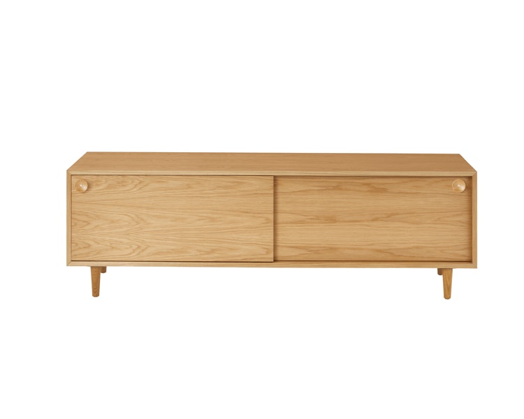 Nelson Basic Cabinet Series Media Unit - White Oak,  Cupcake Pull,  Taper Leg