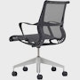 Rear angle view of a Setu chair in dark grey with a silver alloy base.