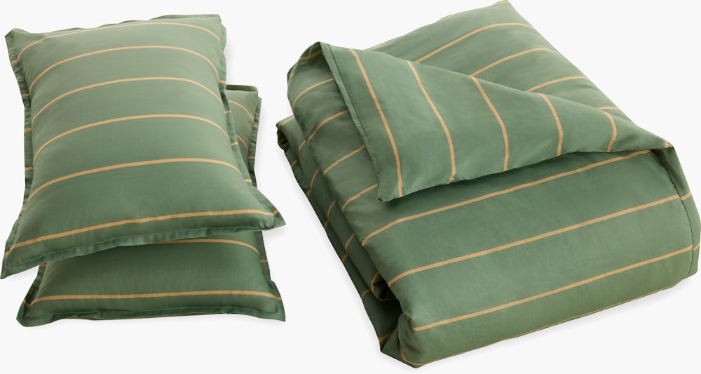 Lawn Stripe Duvet Set - Full/Queen,  Moss/ Camel