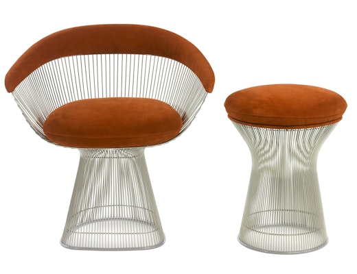Platner Lounge Seating and Side Table Warren Platner Lounge Chair and Stool in brown upholstery