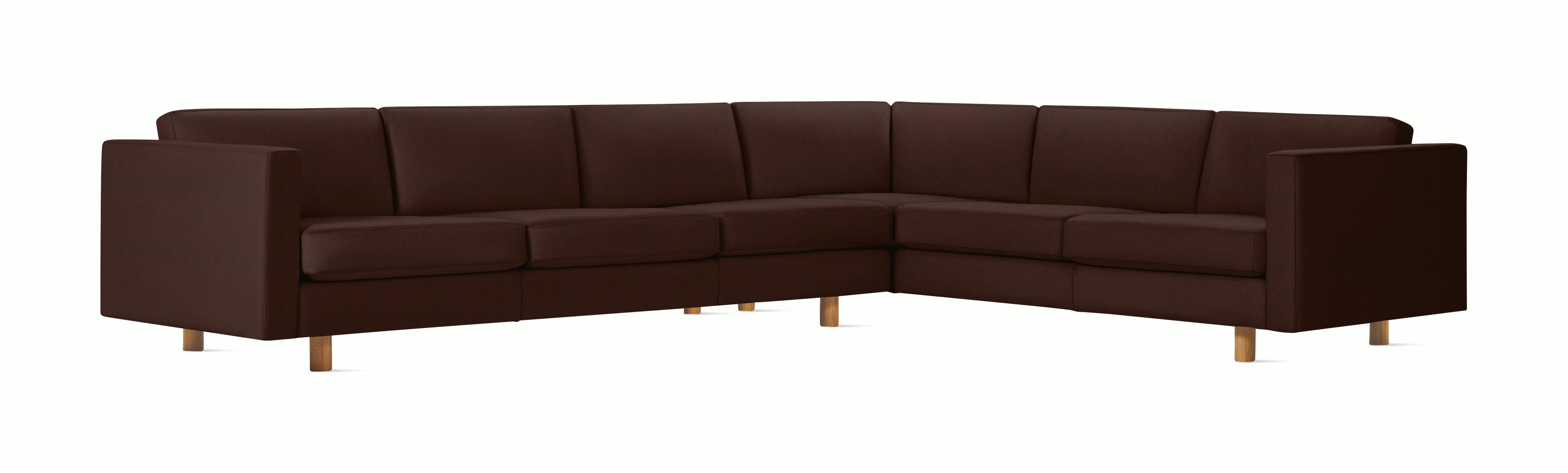 Lispenard Sectional in brown red mantra leather with 4" legs.