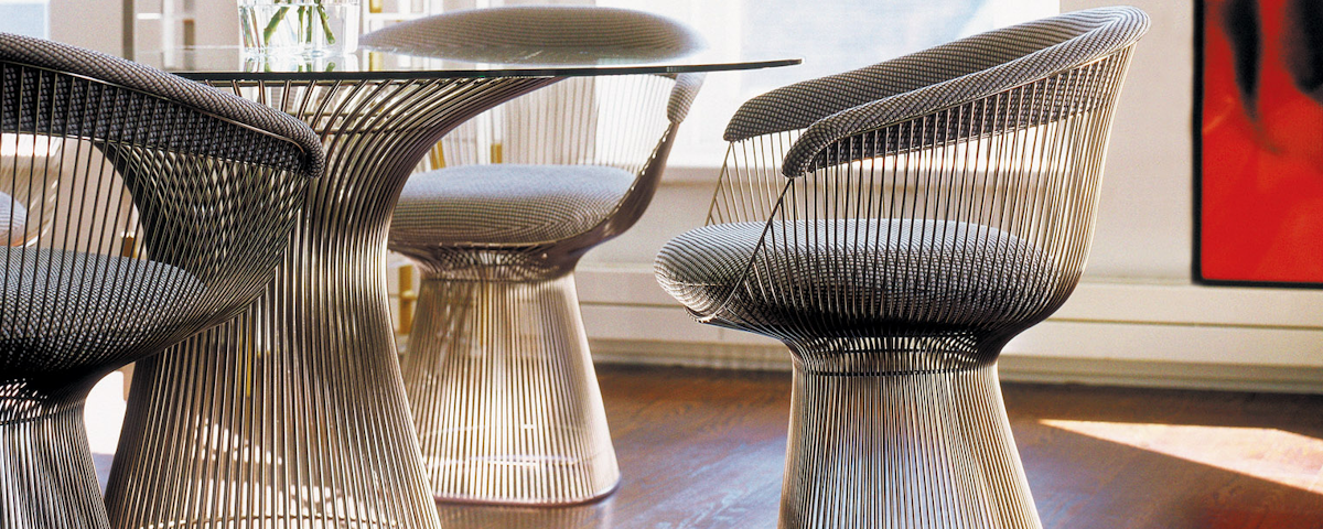 Platner Dining Armchairs around a Platner Dining Table