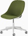 Front angle view of a Zeph chair with no arms in light grey with an olive knit cover