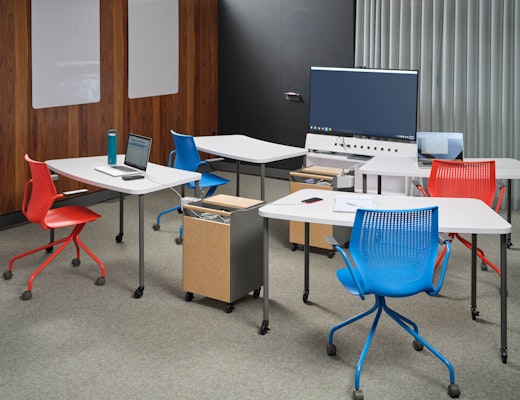 Tech Carts, Shared Between Simple Tables tech cart 24h simple tables arc shape antenna workspaces hybrid storage multigen hybrid chairs formway design