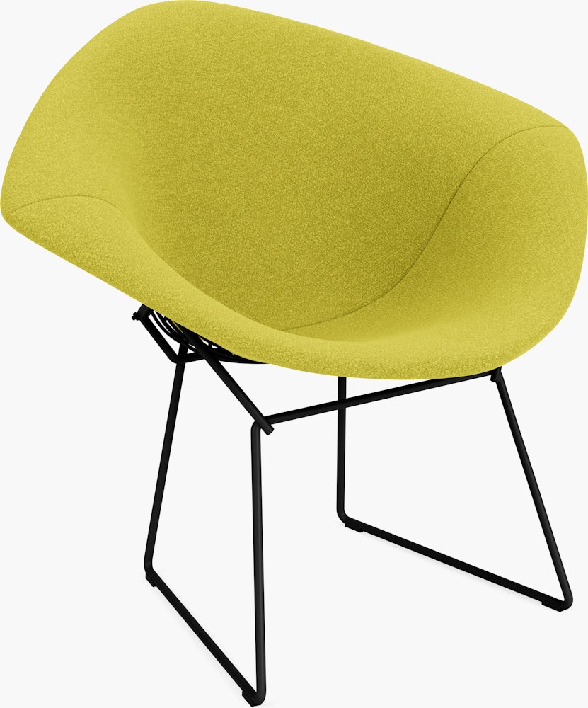 Bertoia Diamond Chair, Black, Full Cover, Knoll Boucle, Chartreuse