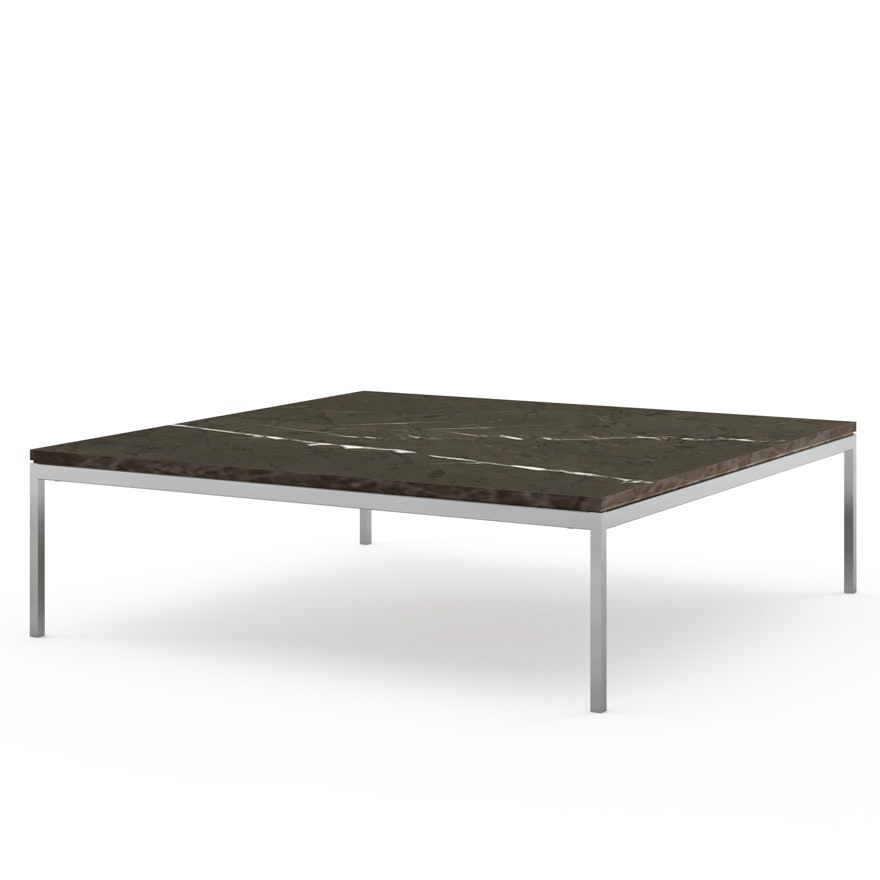 Florence Knoll Square Coffee Table - Low, 47 x 47, Satin Grigio Marquina, Polished Chrome