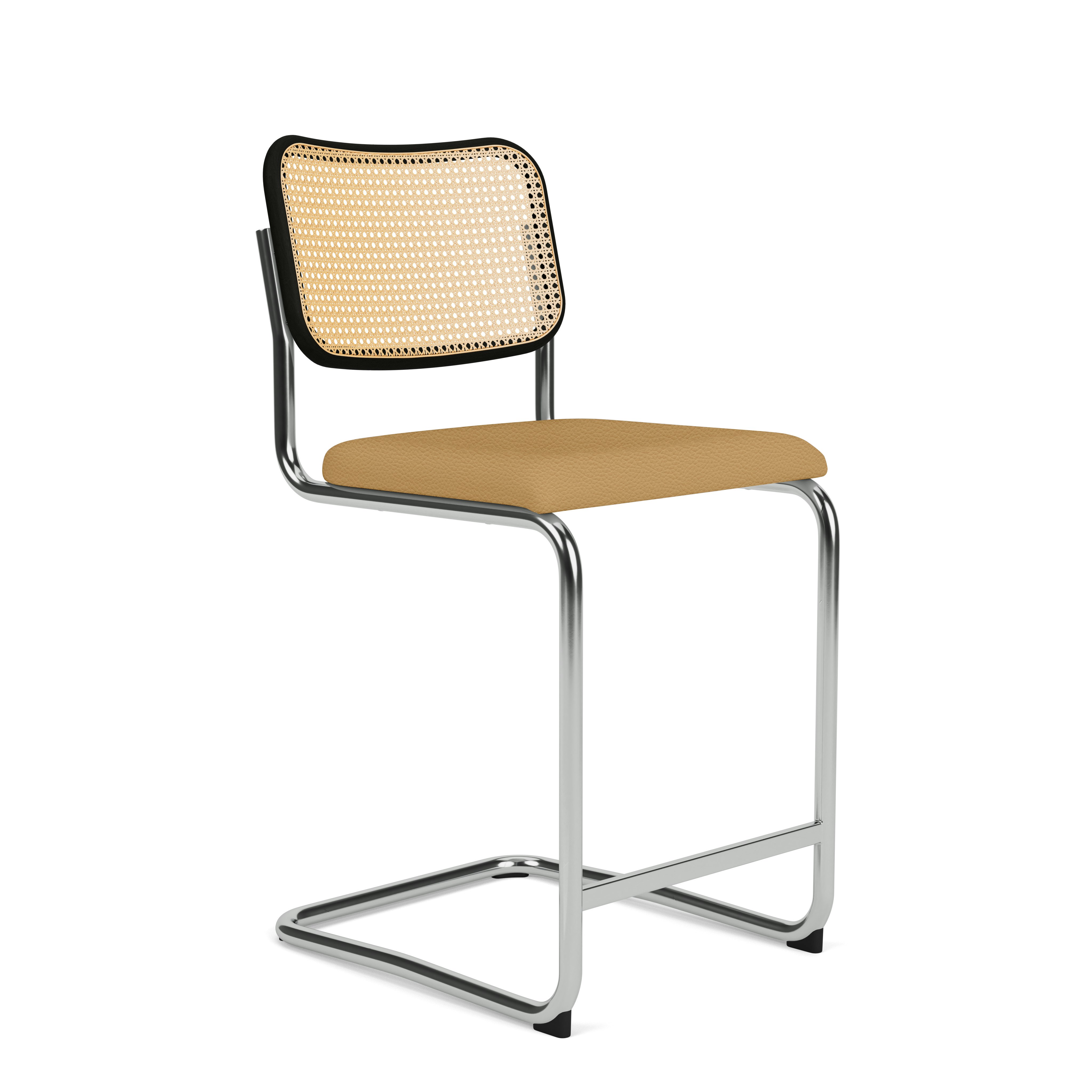 Cesca Counter Stool - Caned with Ebonized Beech Back,  Upholstered Seat,  Acqua Leather,  Botany Bay