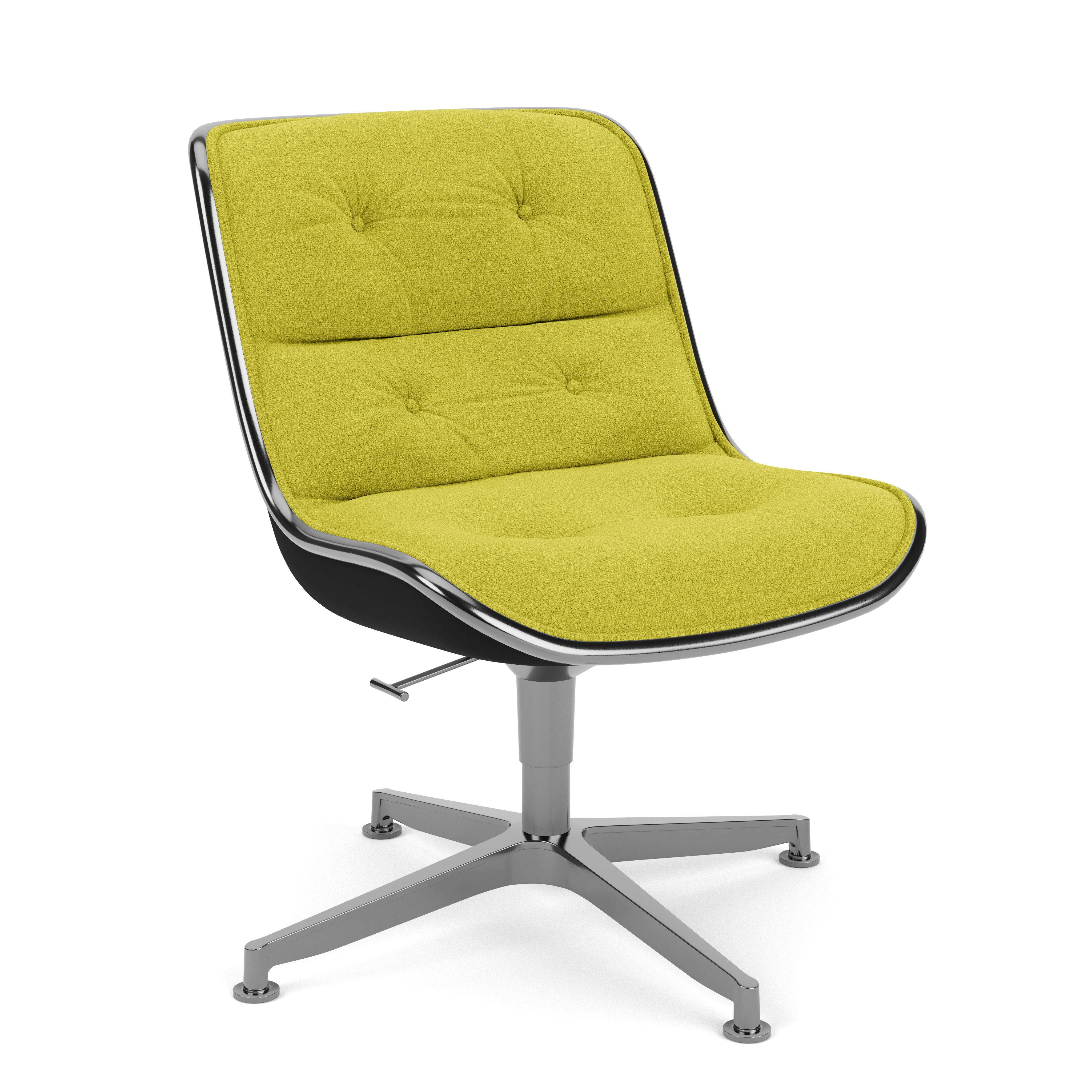 Pollock Executive Side Chair - 4 Star, Polished Aluminum, Knoll Boucle,  Chartreuse