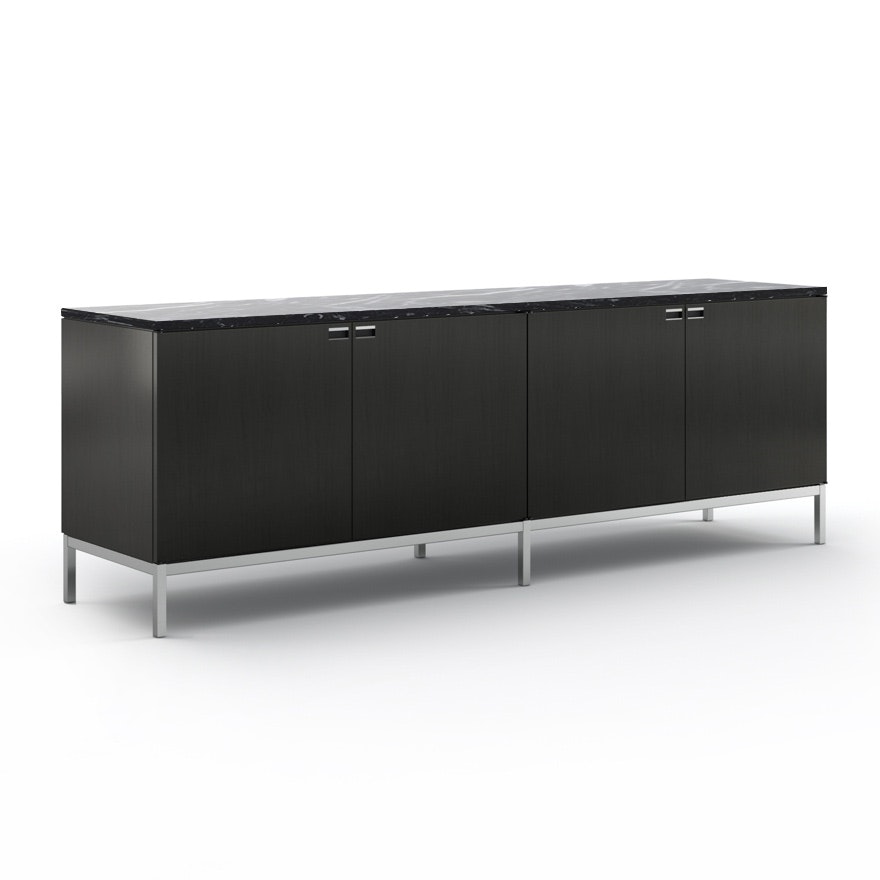 Florence Knoll Credenza - Four Position, Polished Chrome, Ebonized Oak, Polished Nero Marquina