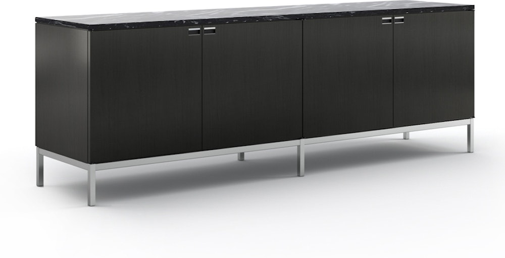 Florence Knoll Credenza - Four Position, Polished Chrome, Ebonized Oak, Polished Nero Marquina