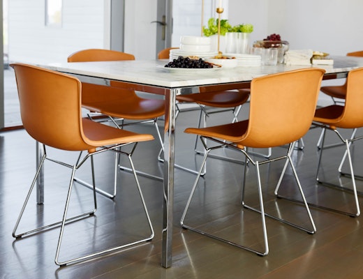 Bertoia Leather Covered Side Chair, Florence Knoll Dining Table Bertoia Leather Covered Side Chair Florence Knoll Dining Table