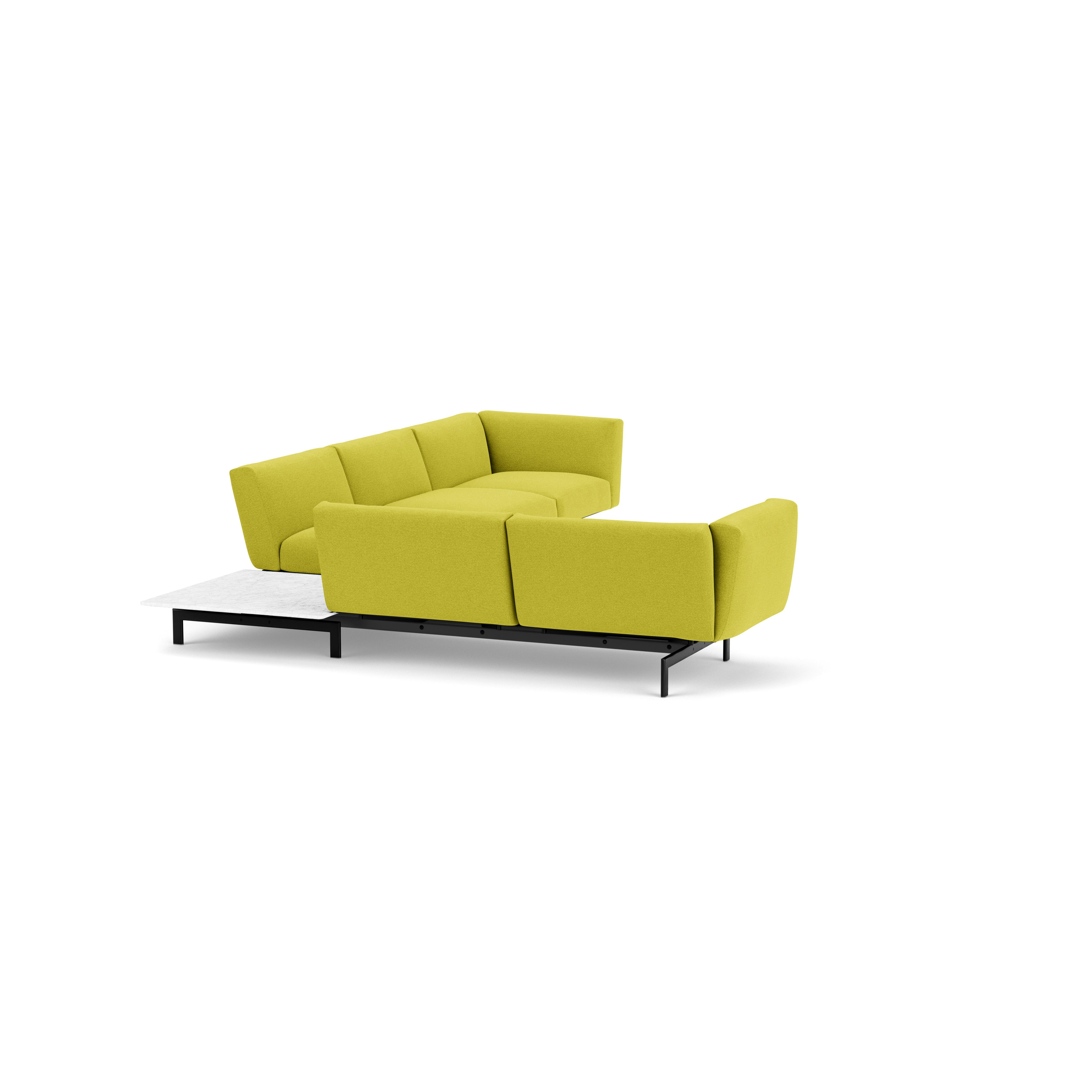 Avio Sectional with Table - Five Seater, Right, Classic Boucle, Chartreuse, Black, Satin Carrara