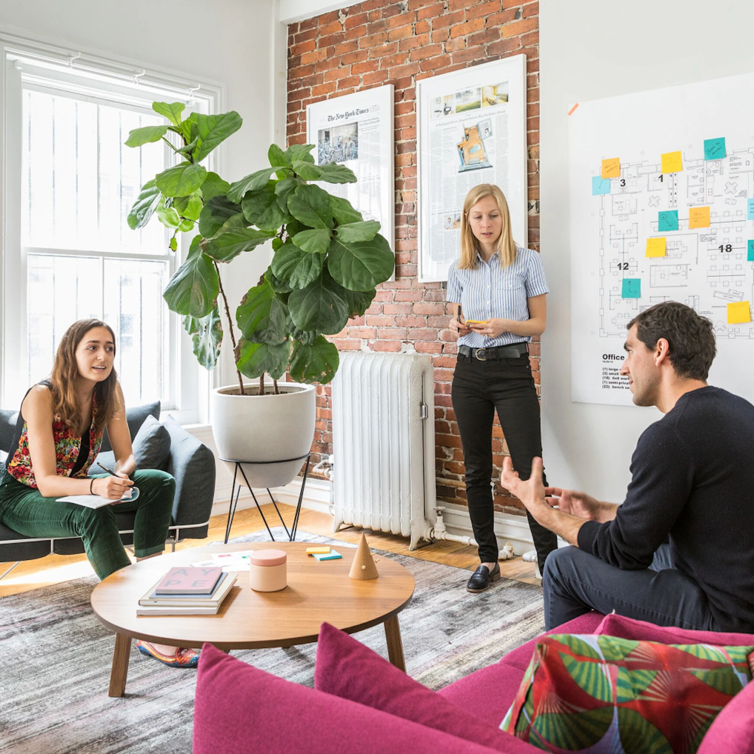 A discussion among colleagues in a casual setting.