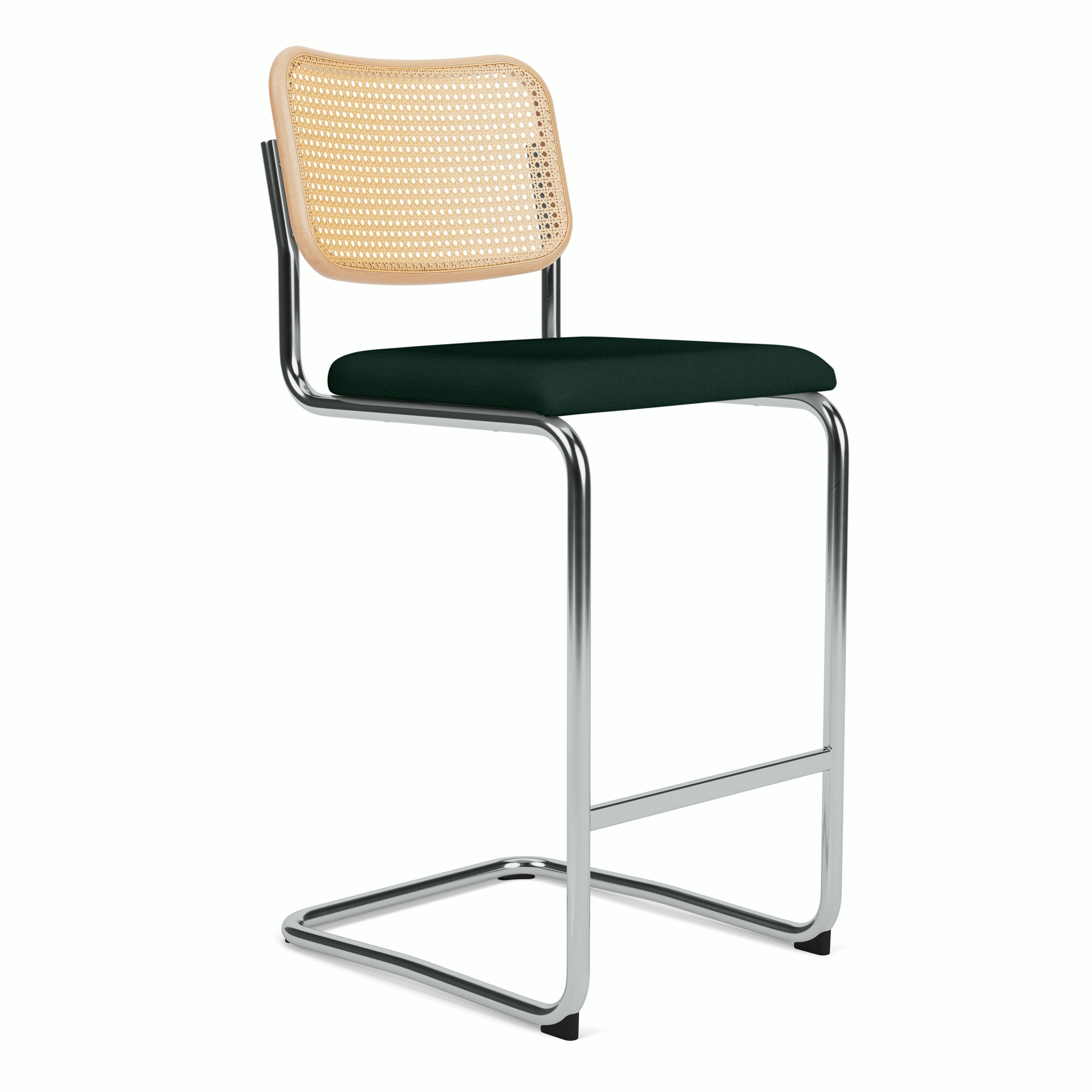 Cesca Bar Stool - Caned with Natural Beech Back,  Upholstered Seat,  Volo Leather,  Arbor Shade