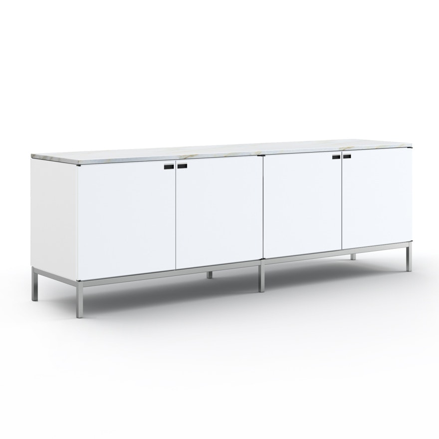 Florence Knoll Credenza - Four Position, Polished Chrome, White Lacquer, Satin Cararra