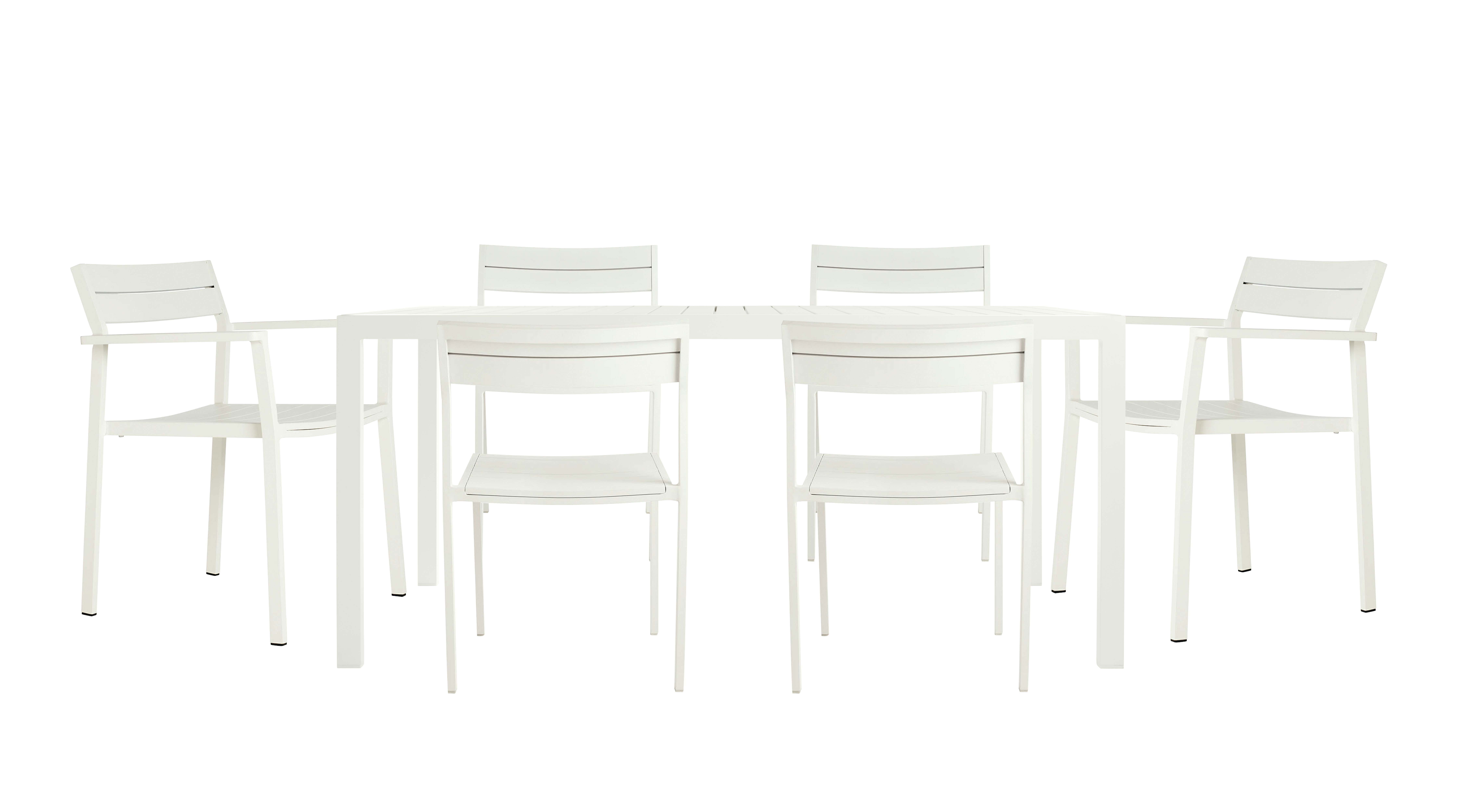 Eos Dining Set - Rectangular Table,  2 Armchairs,  & 4 Side Chairs,  White