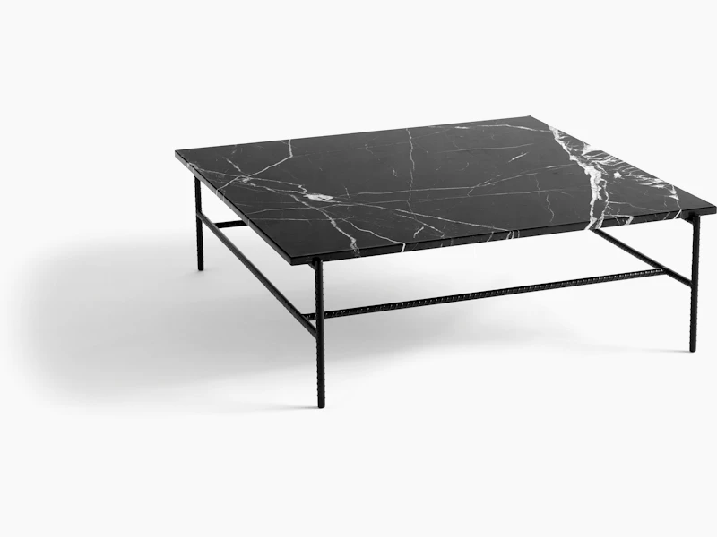 An extra large Rebar Coffee Table with a marble top.