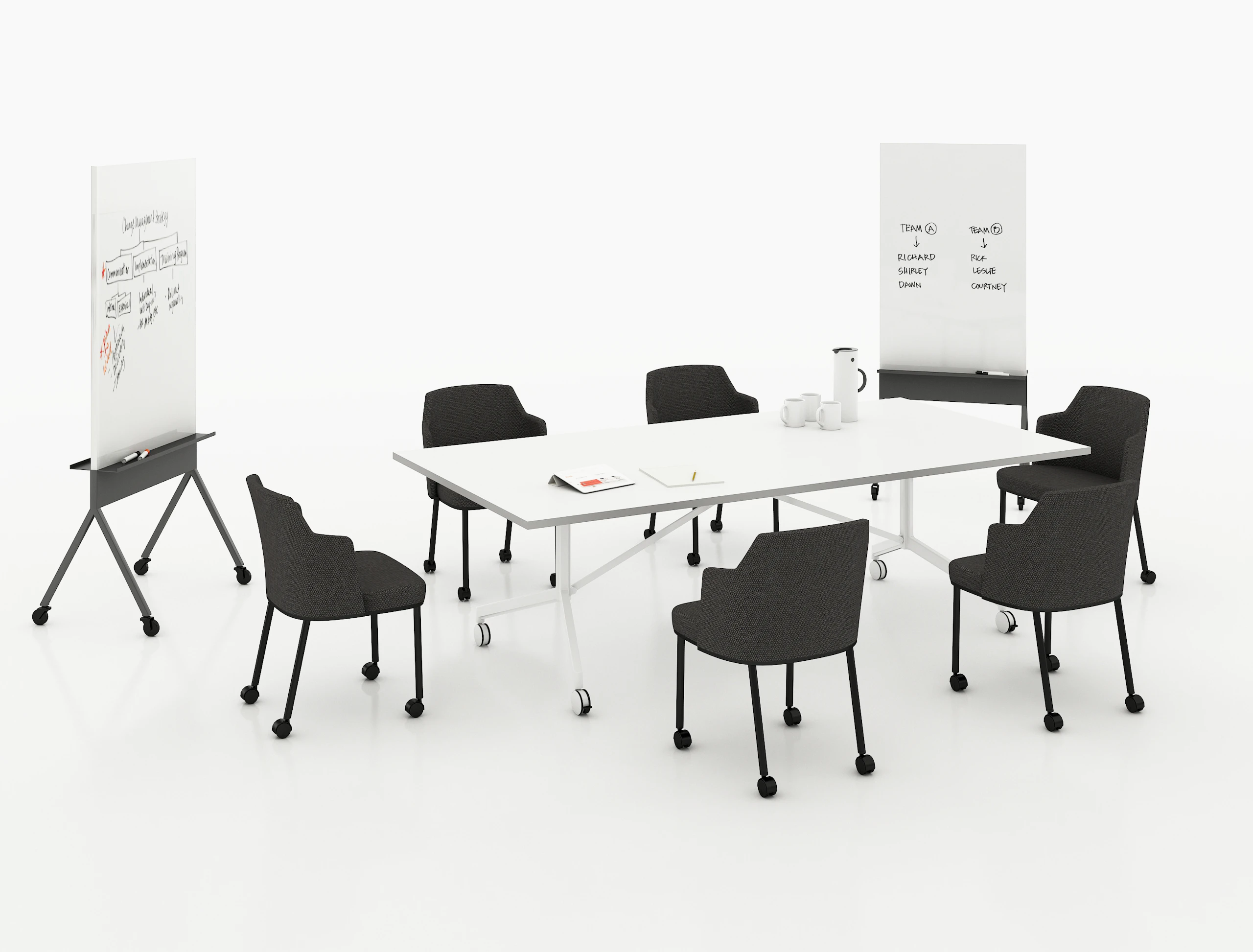 training meeting conference pixel marc krusin pixel y fold folding table y base remix side chair scribe mobile markerboard