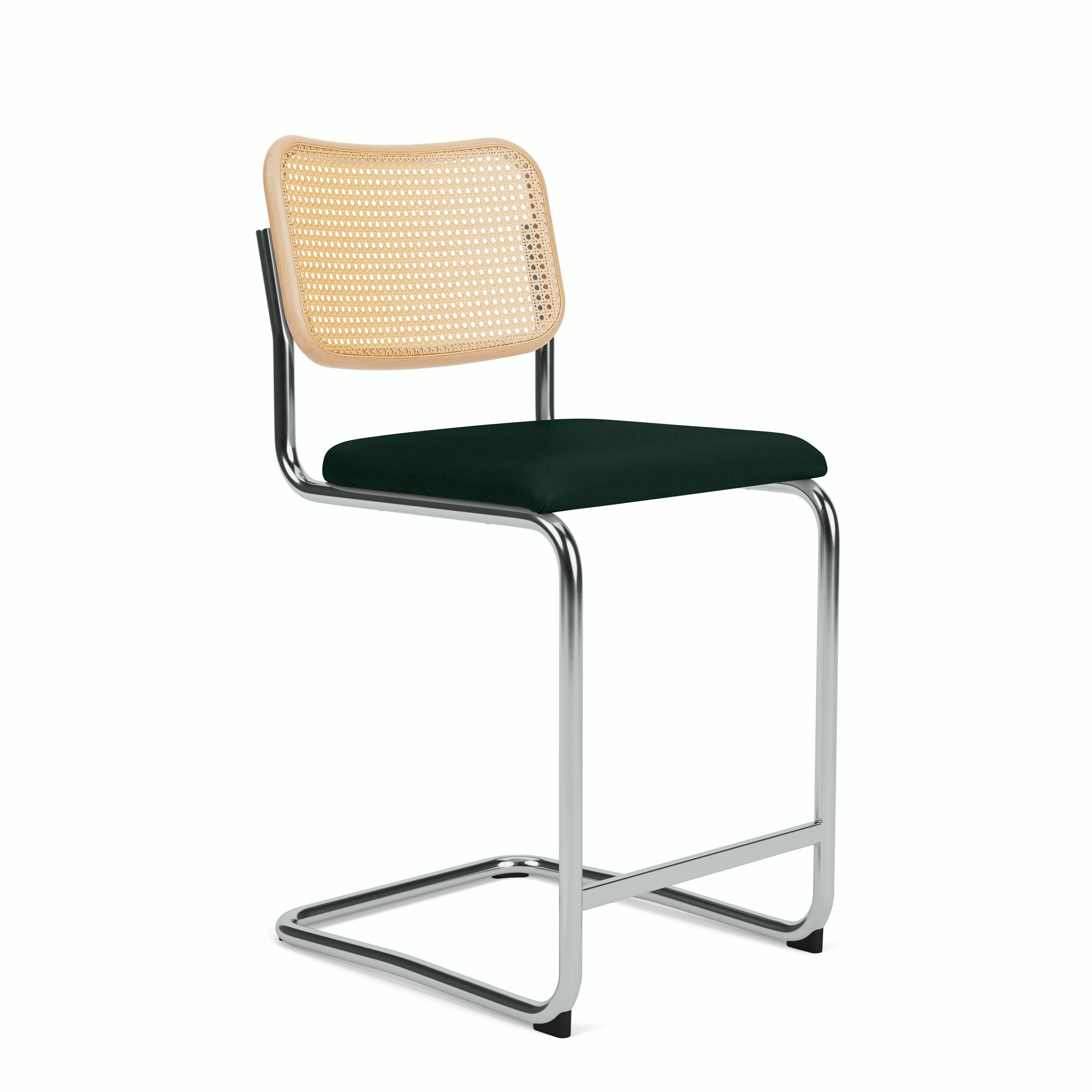 Cesca Counter Stool - Caned with Natural Beech Back,  Upholstered Seat,  Volo Leather,  Arbor Shade