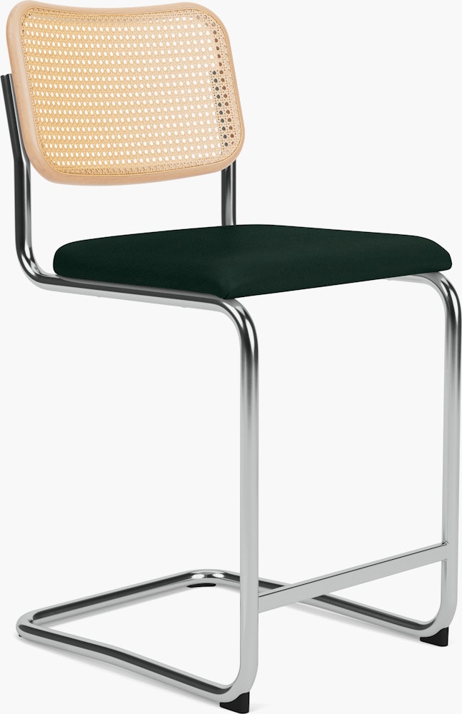 Cesca Counter Stool - Caned with Natural Beech Back,  Upholstered Seat,  Volo Leather,  Arbor Shade