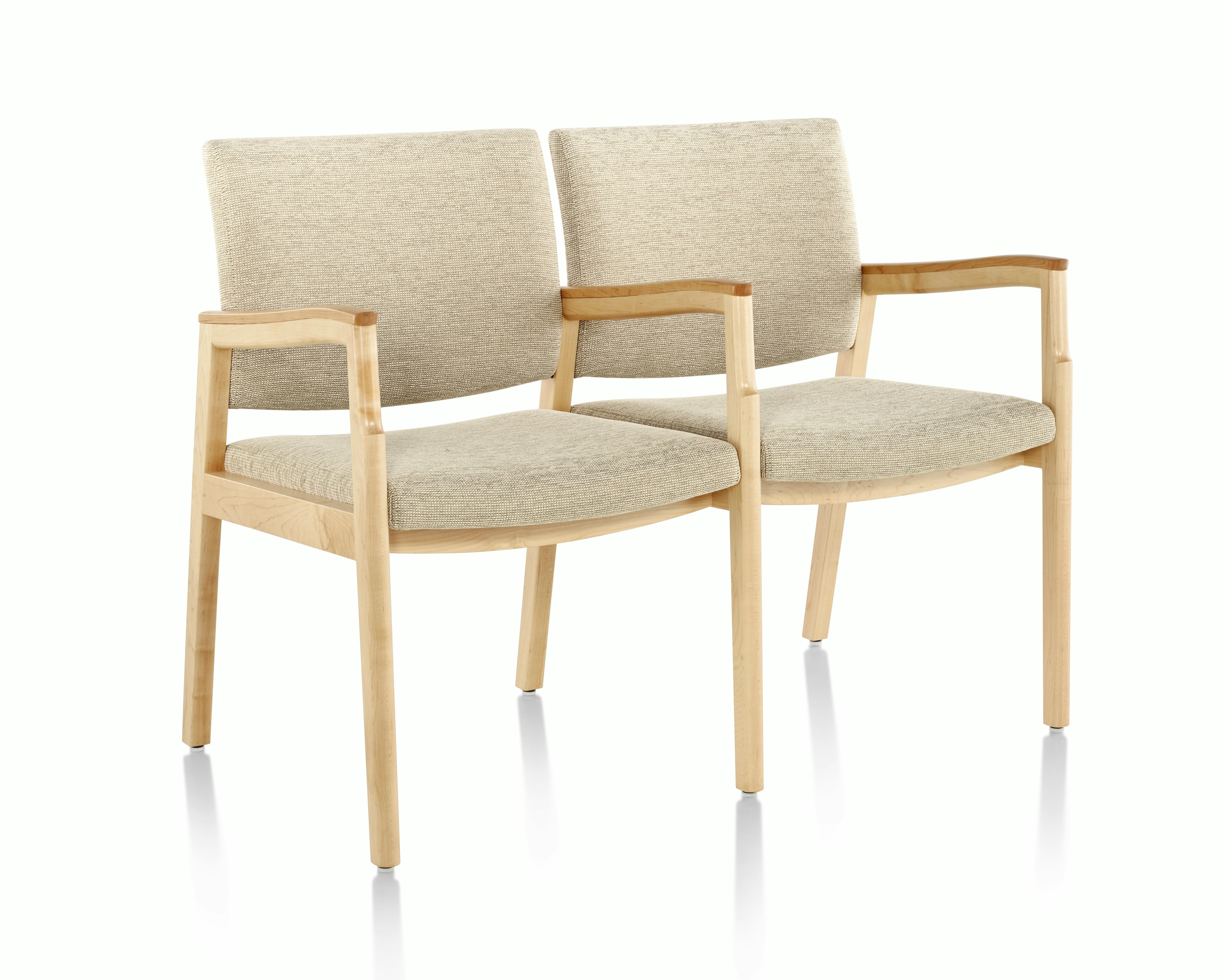 Monarch Multiple Seating (two seat with intervening arms and legs) in tan textile with solid hardwood frame.
