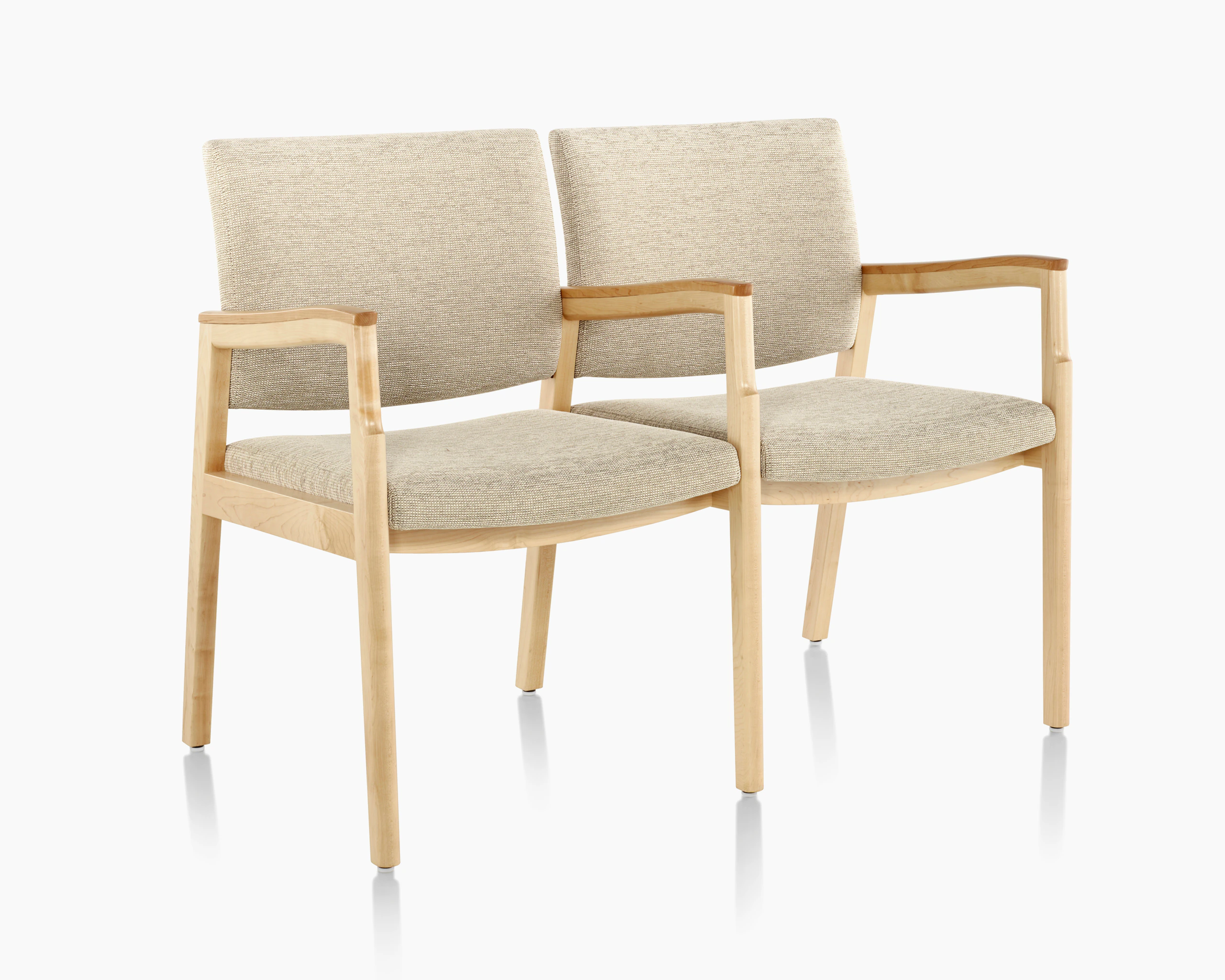 Monarch Multiple Seating (two seat with intervening arms and legs) in tan textile with solid hardwood frame.